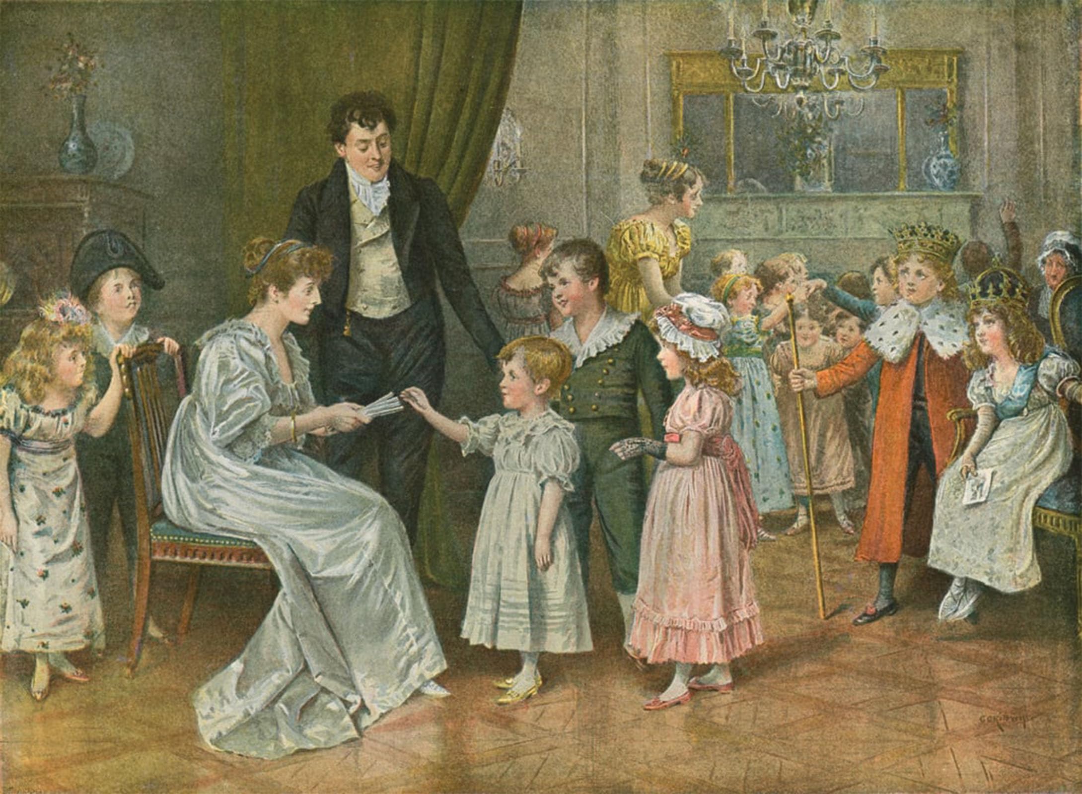 ARTXLXXBN Famous Print Painting Colorful Art Print Twelth-night the Childrens Party Drawing Lots for Twelth-night Characters by George Goodwin Kilburne Canvas Art Decorations for Home Decor 60x90cm