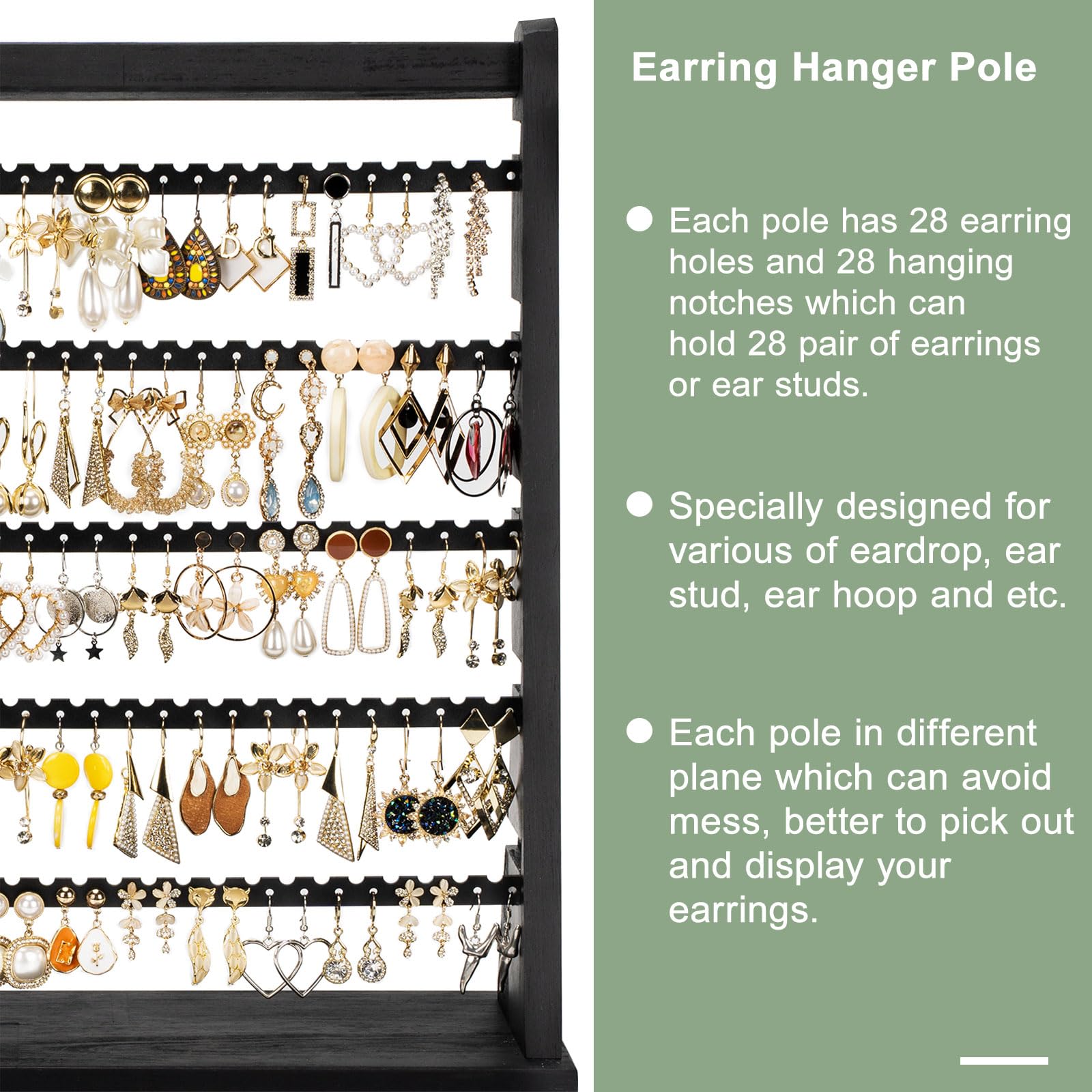 Poyilooo Stojak na kolczyki, rustykalny drewniany stojak na kolczyki, 5-warstwowy organizer na biżuterię, organizer z 270 kolczykami, otwory w kształcie drzewa, ekspozycja na kolczyki sztyfty i