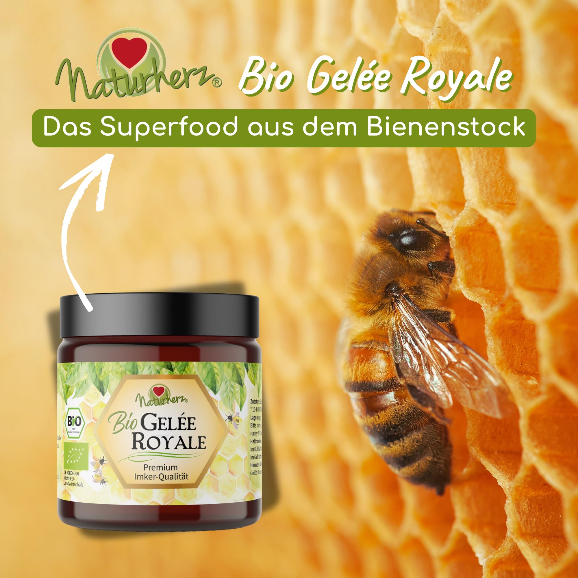 Bio Gelee Royal | Frisches Gelee in Premium Imkerqualität | OHNE Zusätze | Naturherz-Original (3 x 100 g)