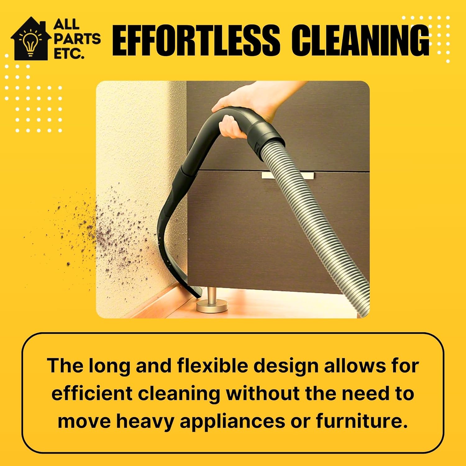 1.25" Flexible Flat Vacuum Crevice Tool/Under Side Refridgerators - 1.5" & 1.37" - 24" Long Hose Adaptor 2.5" to 1.25” Fits Wet Dry Vacuums - Shop Vac, Rigid, Workshop, Vac Master