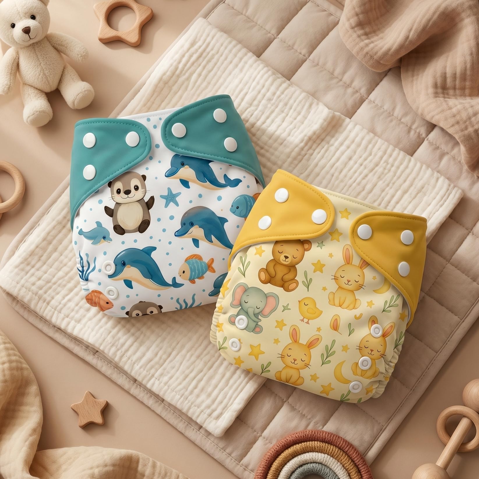 Blushbaby Premium Reusable Cloth Diapers for Babies | 3 Monthsβ3 Years | 2 Washable Diapers with 2 Absorbent Insert Pads | Adjustable, Leakage Proof cloth diapers for babies | Freesize Diaper 5β18kg