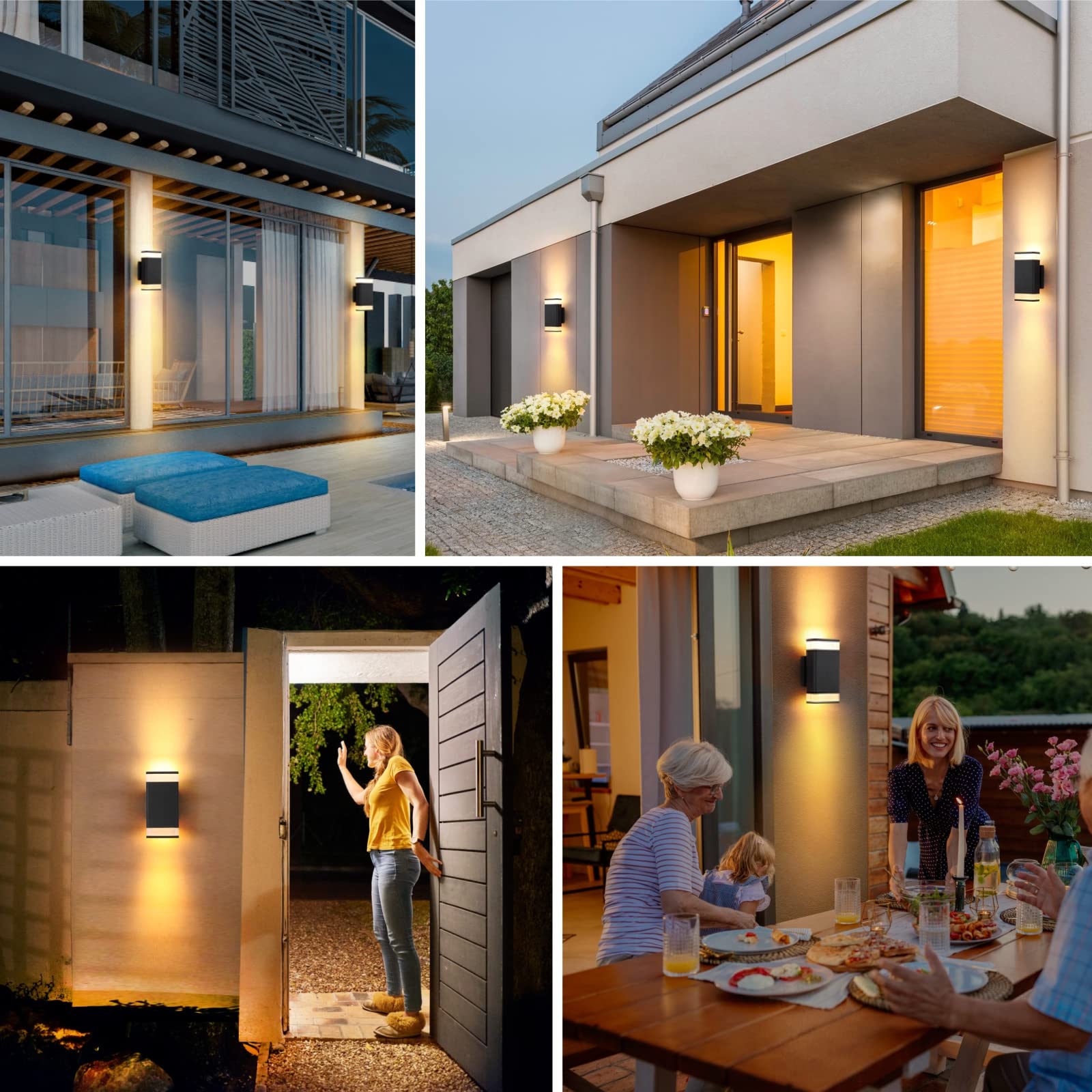 GoBright Luces De Pared Para Exteriores, 12 W, 3000 K, Luces LED Integradas Cilíndricas Hacia Arriba, 1200 Lúmenes, Aplique De Pared Exterior Súper Brillante E Impermeable, Paquete De 2 Faroles De