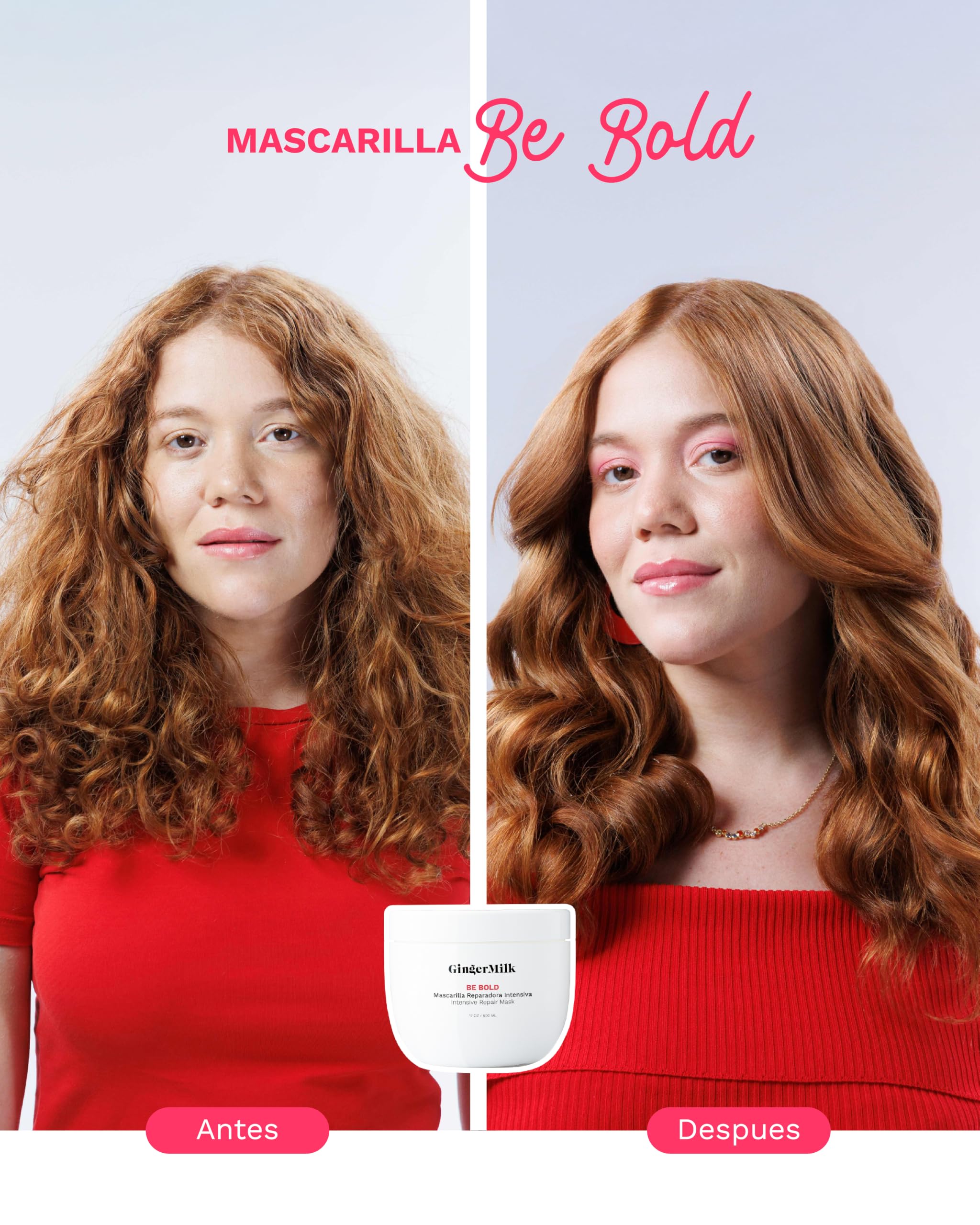 Ginger Milk Natural Care SOS Hair Repair Kit – Champú, Mascarilla, Leave-In y Ampollas con Ácido Hialurónico y Keratina – Rutina Capilar 4 Pasos para Cabello Seco, Dañado o Teñido