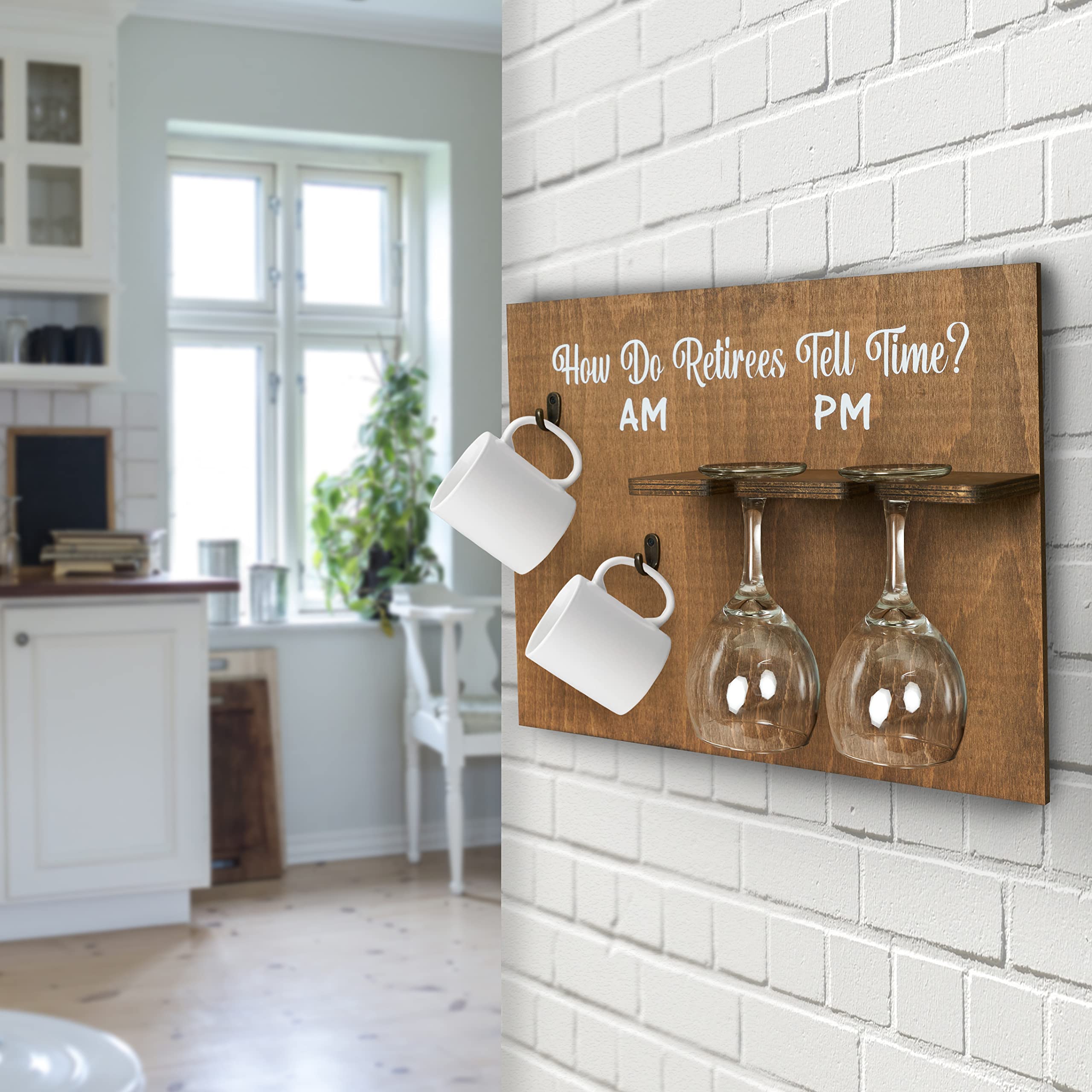 MERKAY Wine Gifts for Women Who Have Everything - Unique Gifts for Women Funny Wine Glasses Rack Good for Christmas, Birthday Gifts, and Comes With Special Design Gift-Box (How Do Retirees Tell Time)