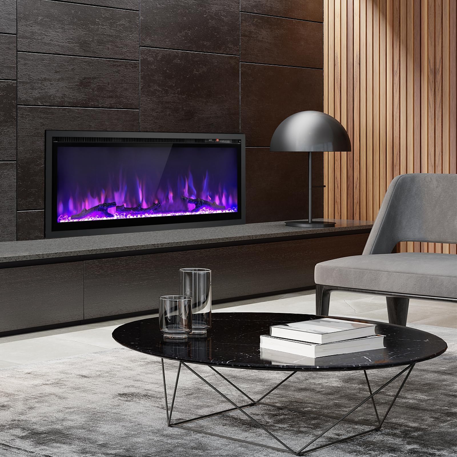 RELAX4LIFE Camino Elettrico e Termocamino Elettrico 750W/1500W, Temperatura 18-28ºC e Timer 1-8 ore con Telecomando, Fiamma Realistica in 9 Colori e 5 Luminosità, 91,5 x 14 x 45 cm
