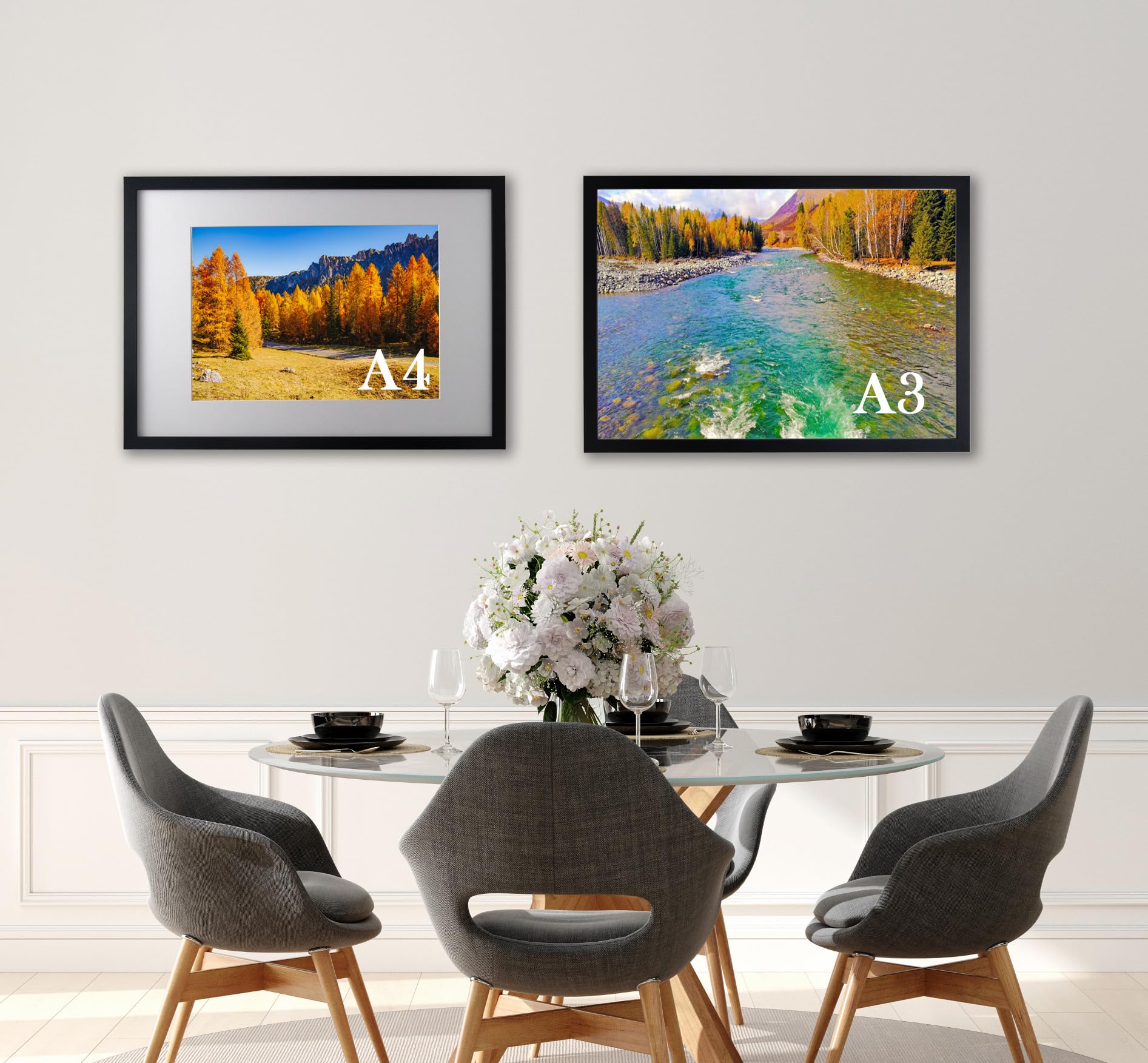 A3 Black Wood Photo Frame Set of 3 With Acid Free Mount for A4, Picture Frame for Portrait or Landscape Display Poster Frame - Image 4
