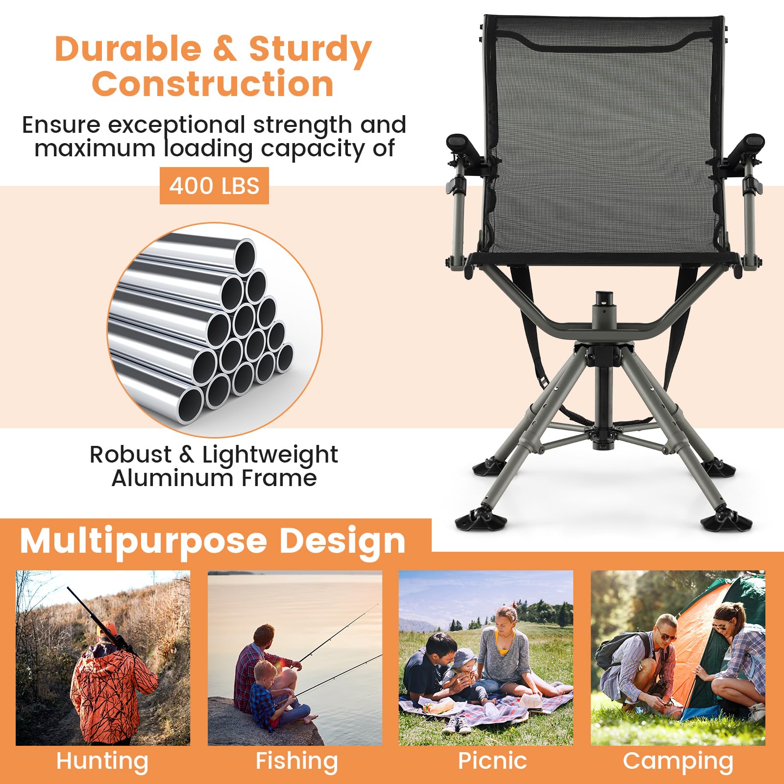 Costway Tripod Swivel Hunting Chair Portable Blind Stool Multi