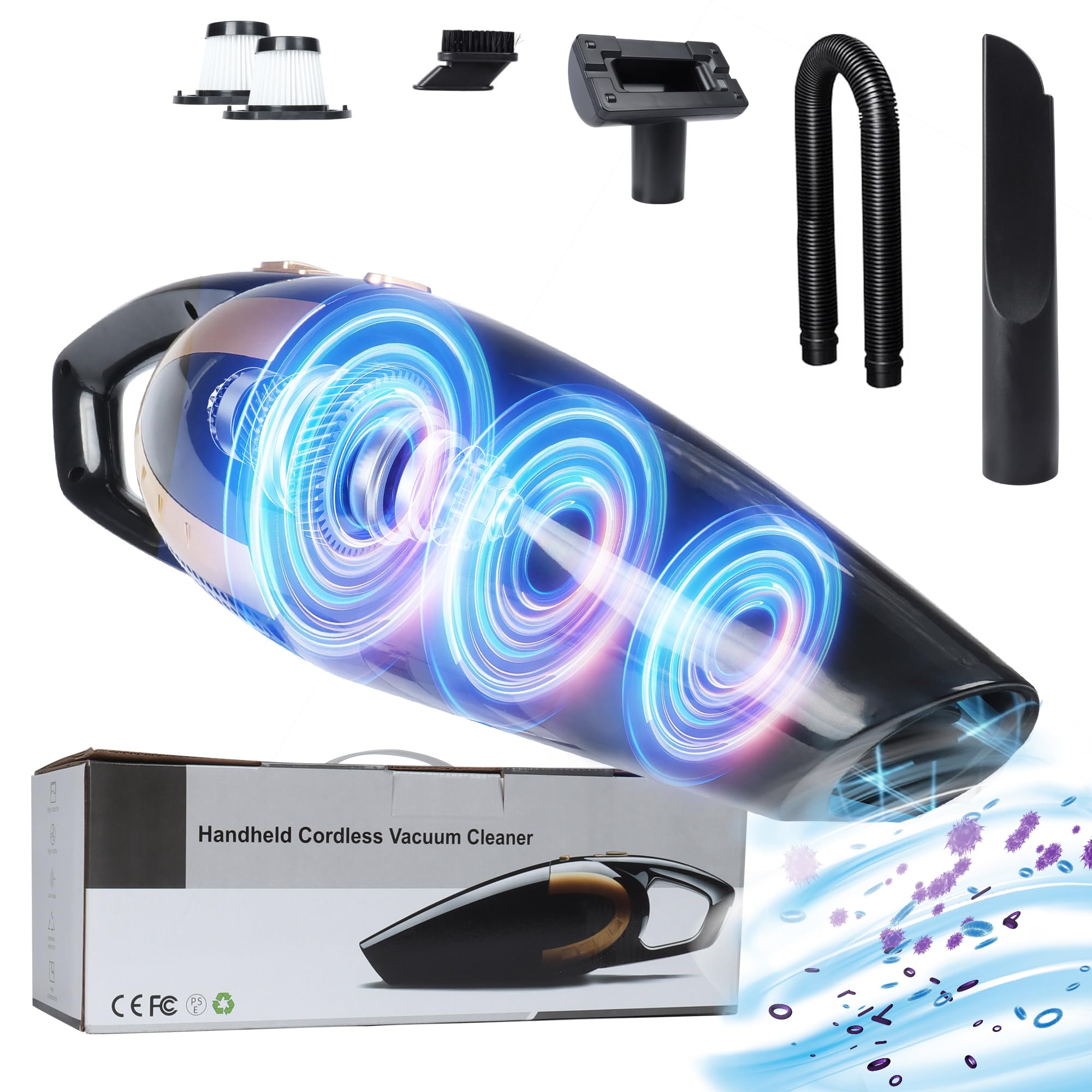 LIKE SHOW Aspiradora de mano inalámbrica y portátil, 15000 pa, aspiradora inalámbrica para coche, 120 W, mini portátil, recargable, batería