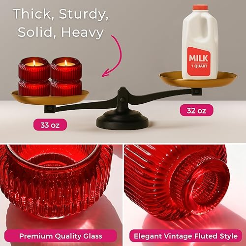 Miniatura 3 de Kate Aspen Portavelas cónicos con nervaduras rojas para candelabros, juego de 4 - decoración navideña, portavelas para fiestas, portavelas rojos