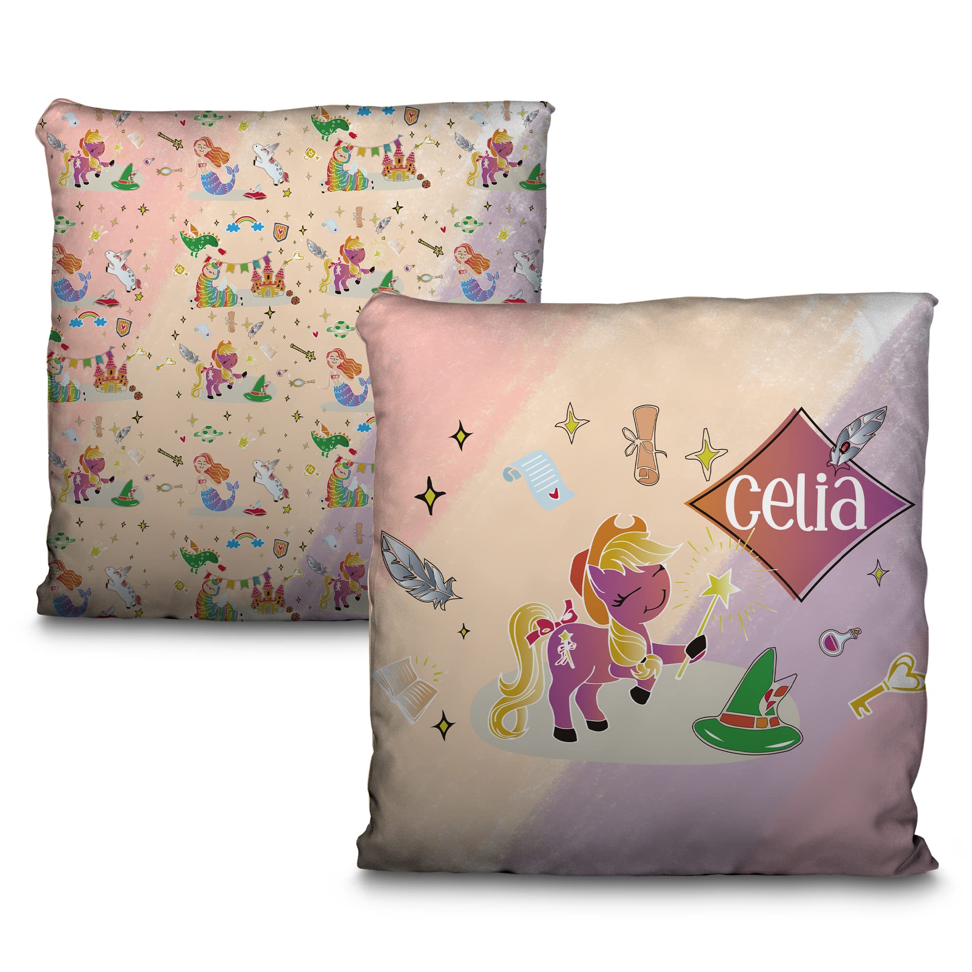 LolaPix Cojines Niña. Cojin Personalizado. Cojines Infantiles. Personalizado con Nombre. Ambas Caras. Varios tamaños y diseños. Pony Hada Infantil