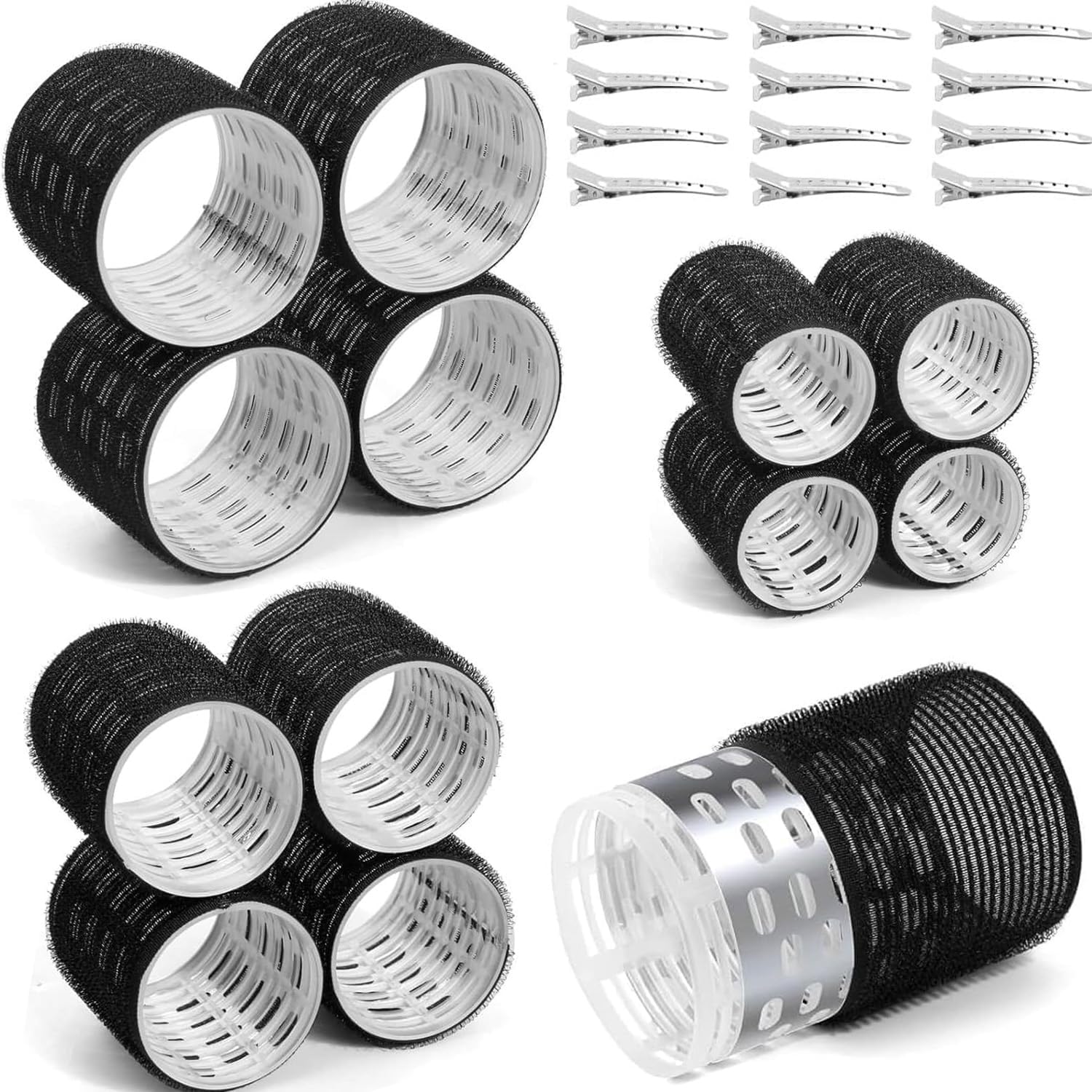 24 Pcs Thermal Rollers & Clips, Self Holding Curlers, Large Set for Long Medium Short Hair Volume, Self Grip for Salon Styling