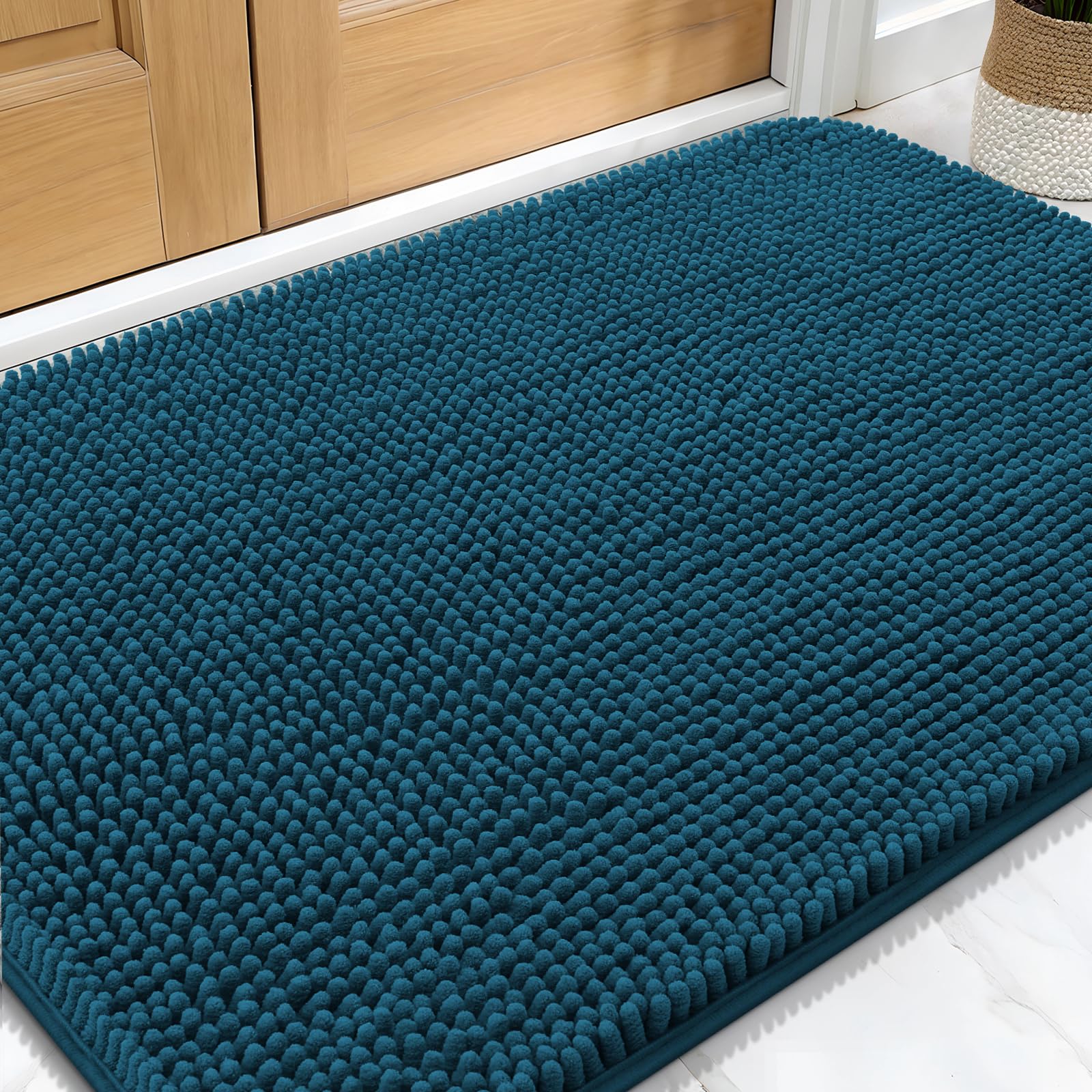 OLANLY Dog Door Mat for Muddy Paws 34x21, Absorbs Moisture and Dirt, Absorbent Non-Slip Washable Doormat, Quick Dry Chenille Mud Mat, Entry Indoor Entryway Carpet for Inside Floor, Atlantic Blue โ image 1