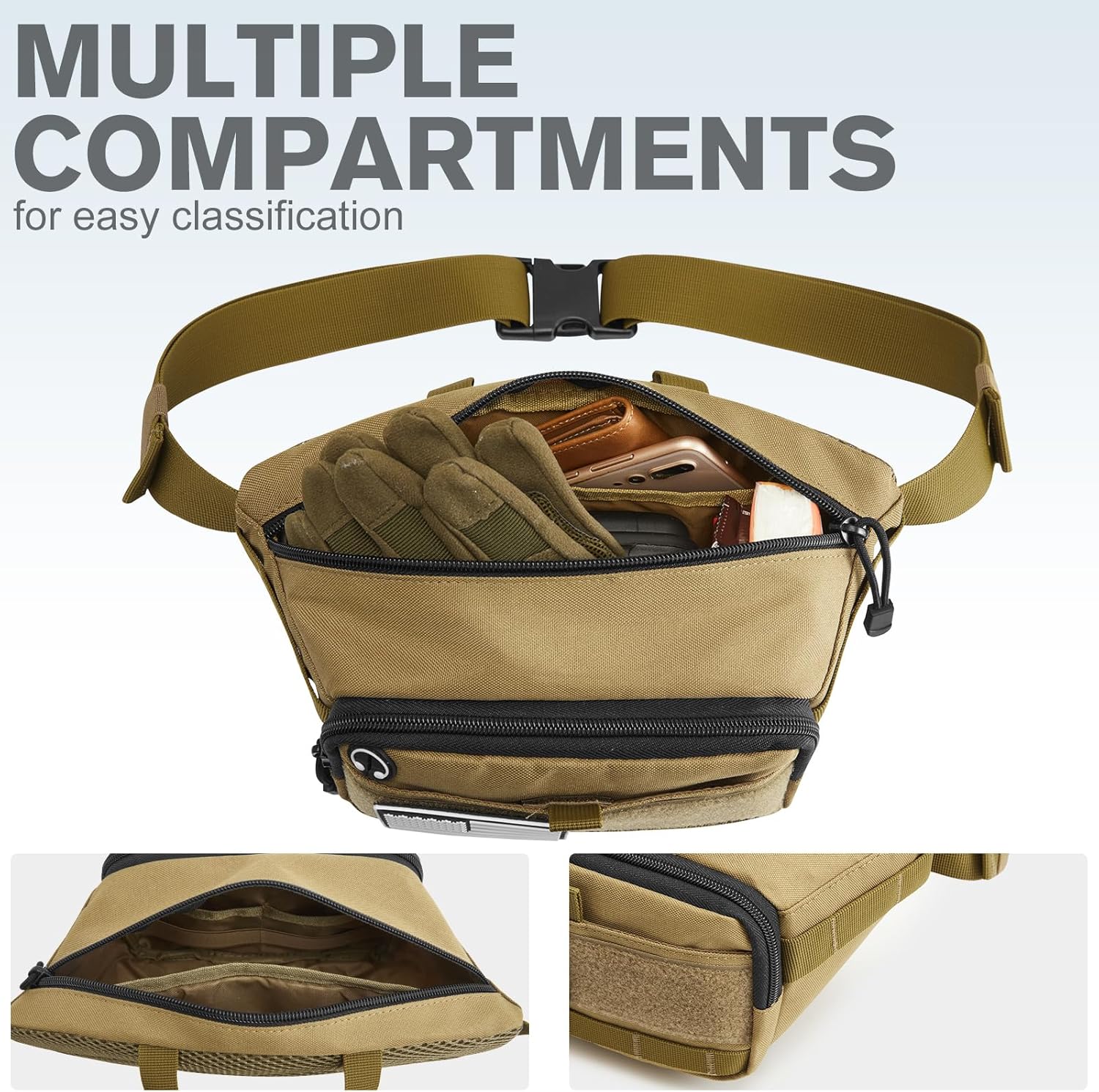 G4Free Tactical Fanny Pack for Men, Fashion Crossbody Bag Waist Packs for Travel Hiking (Khaki) - Image 4