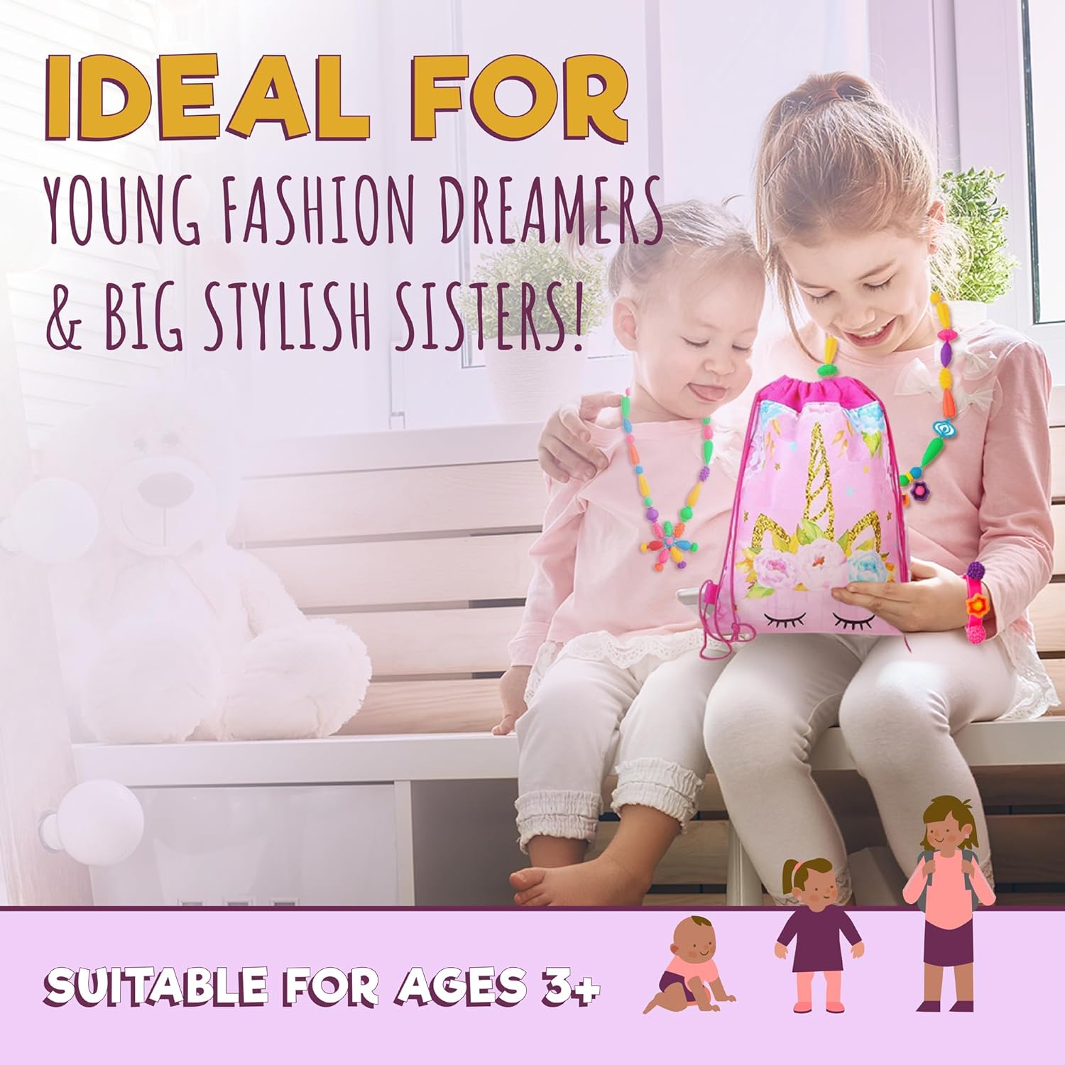 Orian Pop Beads Jewelry Making Kit for Girls, 500  Piece Set for Girls Ages 3 and Up,Colorful Snap Beads,Bracelet,Necklaces and Rings Unicorn Gift Bag