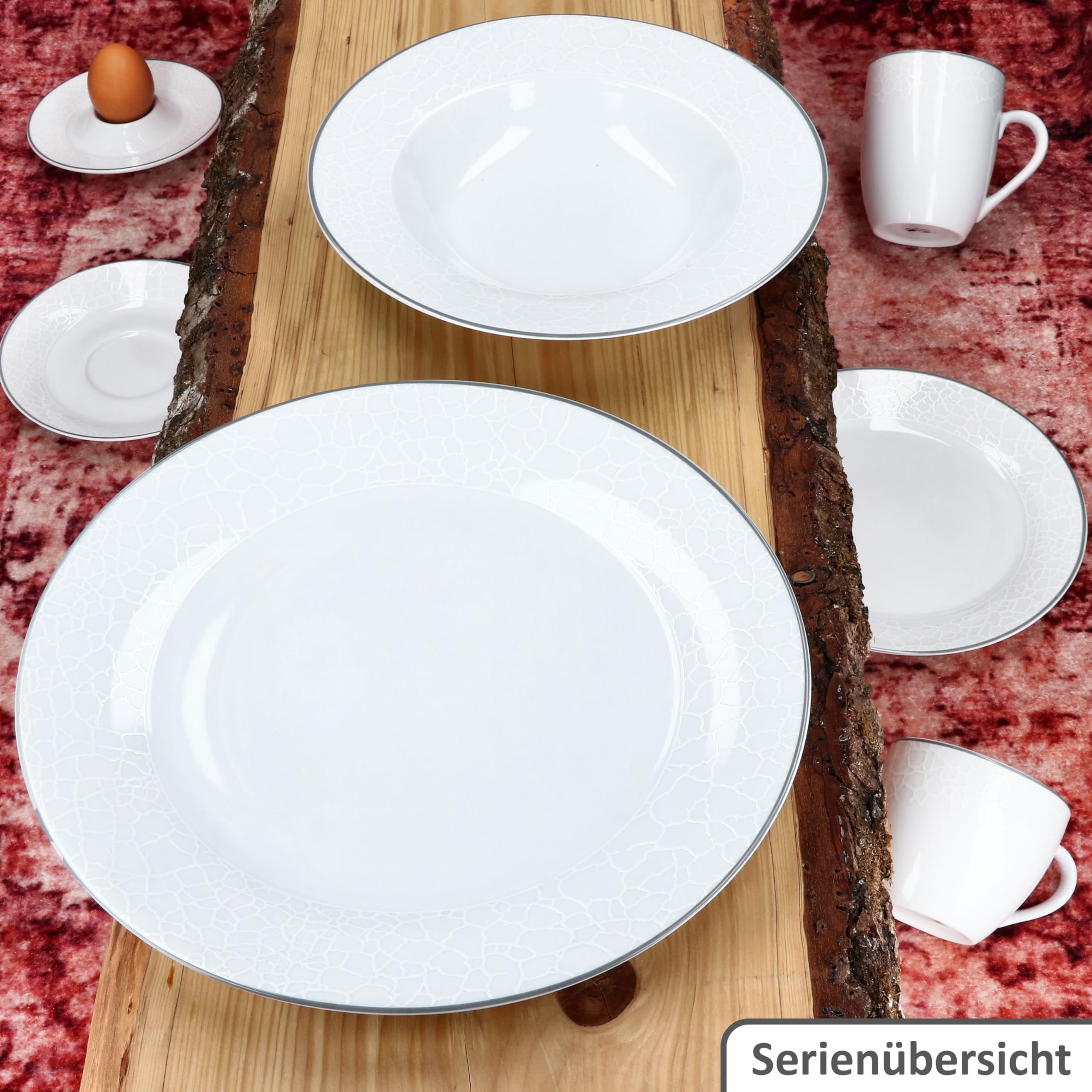 MamboCat Venedig 18tlg Tellerset I weißes Porzellan Geschirr für 6 Personen I je 6x Speiseteller, Suppenteller 180ml & Kuchenteller I Relief in Kieselstein-Optik