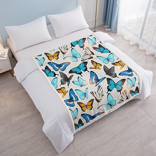 Miniatura 3 de SOULZZZ Manta de mariposa azul, diseño de mariposa amarilla y azul, manta de sherpa de felpa suave con mariposas para niños, niñas, mujeres,