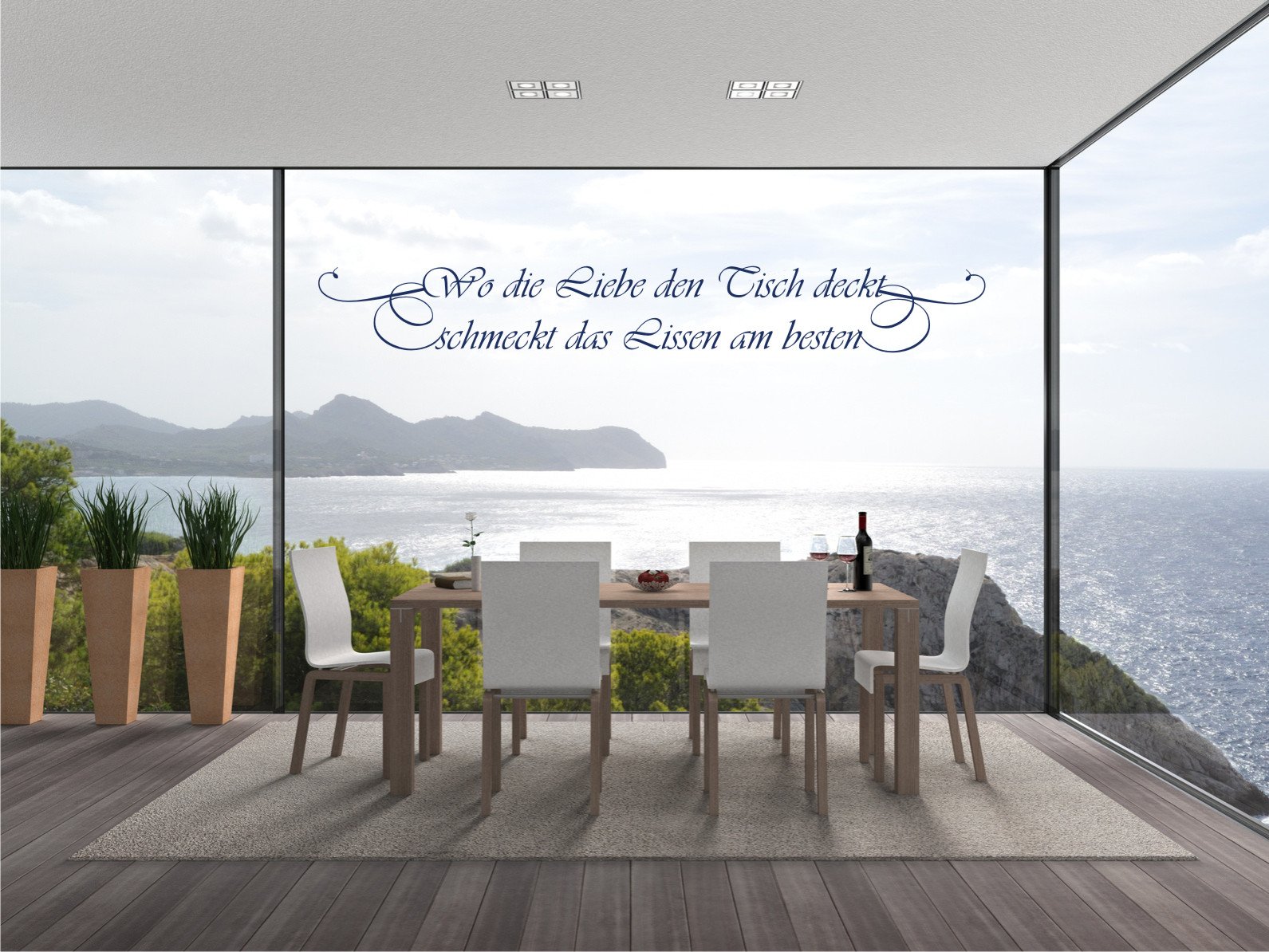 Sticker mural autocollant mural – Où l'amour la Table Couvre – Autocollant dans la cuisine pour les amoureux, bleu foncé, 150x47