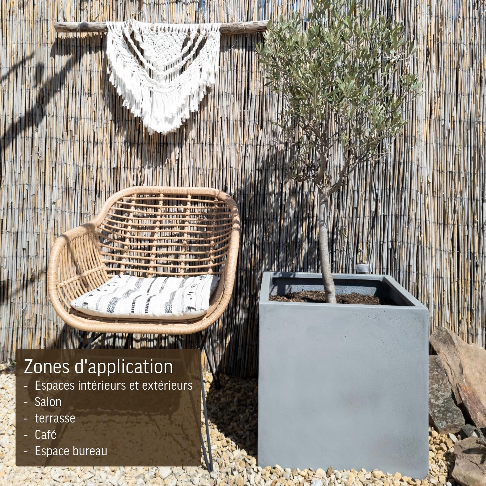 VIVANNO Jardinière en Fibre de Verre - 45x45x45 cm - Design béton Gris - Jardinière carrée pour l'extérieur et l'intérieur