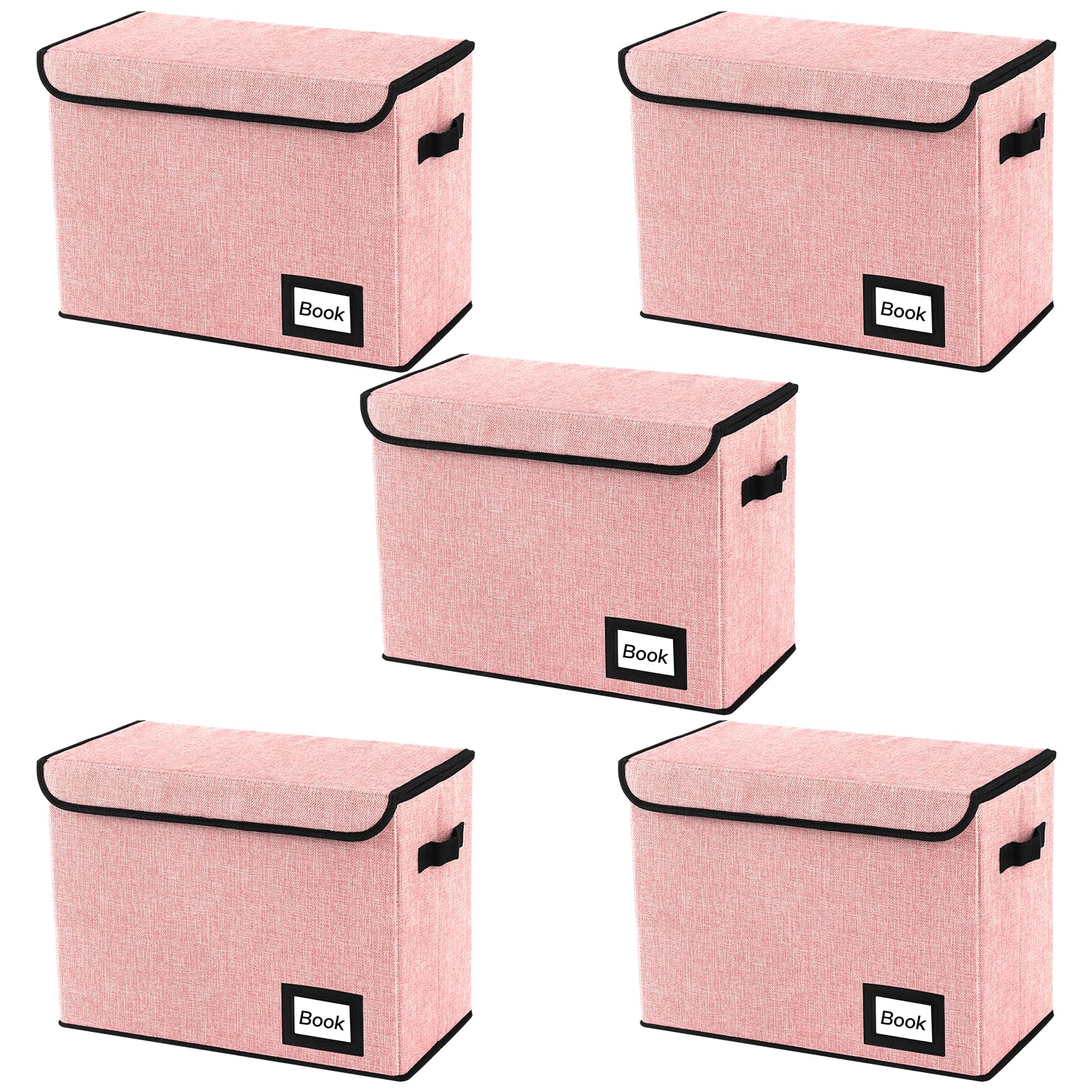 YNSZAS 5 Pack Comic Book Storage Boxes, 15.8" X 7.8" X 11.8", Collapsible Short Box, Holds 160-180 Collection, Container Holder Shelf Protector Organizer Bin (Pink)