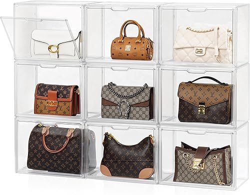 HBlife Paquete de 12 organizadores de almacenamiento transparentes para armario, organizador de acrílico apilable con puerta magnética, caja de