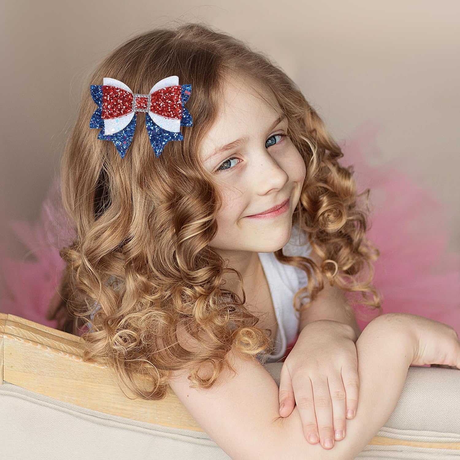4th of July Patriotic Hair Bows Alligator Clip For Girls Glitter Sparkly Red White Blue Sequin Cheer Barrettes Hairpins Kids Independence Day Xmas Party outfit Dress Decor Accessory Gift 3.5" - Image 6