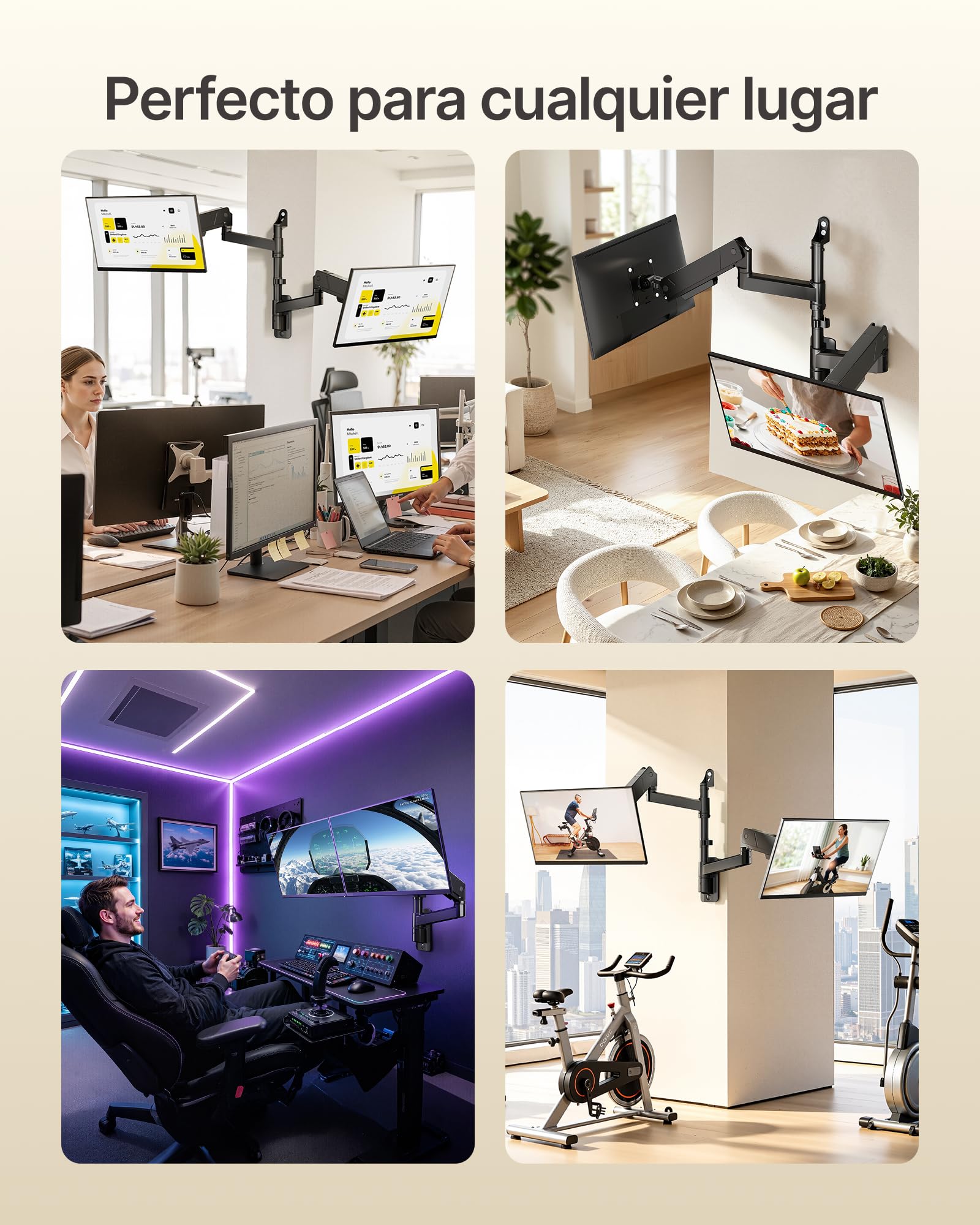 monTEK Soporte de pared para monitor dual para monitores de 17 a 35 pulgadas, carga máxima de 16 kg, brazo de monitor compatible con pantalla plana y curva, soporte de pared articulado para TV