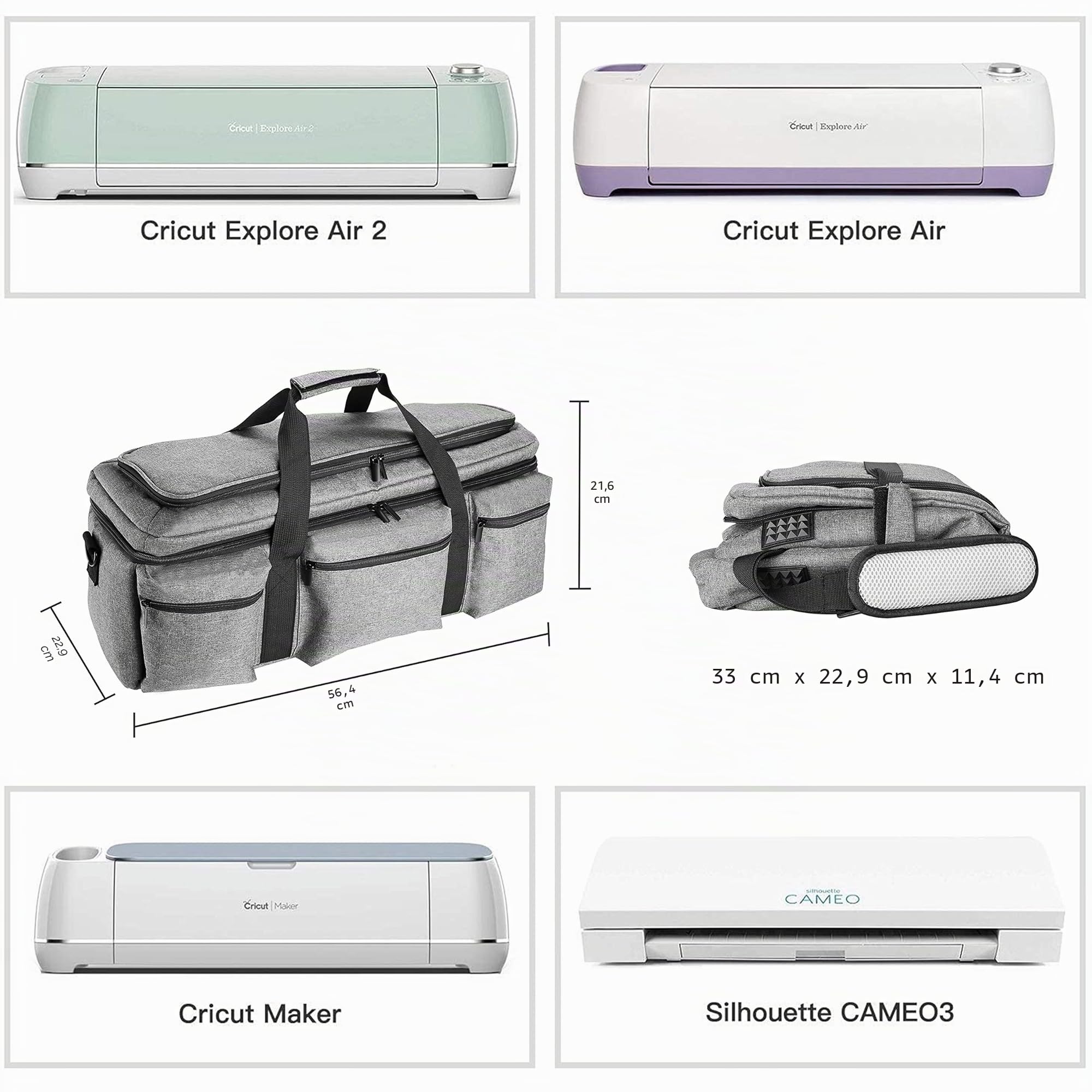 ProCase Sac pour Cricut Maker 3 Explore 3 Explore Air 2/Air Silhouette Cameo 4/3 Traceur Bag Sac de Rangement Robuste Sac de Transport pour perforatrice - Gris, Gris, Fonctionnelle, Robuste, Sportive