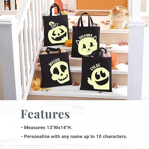 Miniatura 6 de Let's Make Memories Bolsa de regalo personalizada que brilla en la oscuridad para Halloween, bolsa de truco o trato, diseño de calabaza, 13 pulgadas