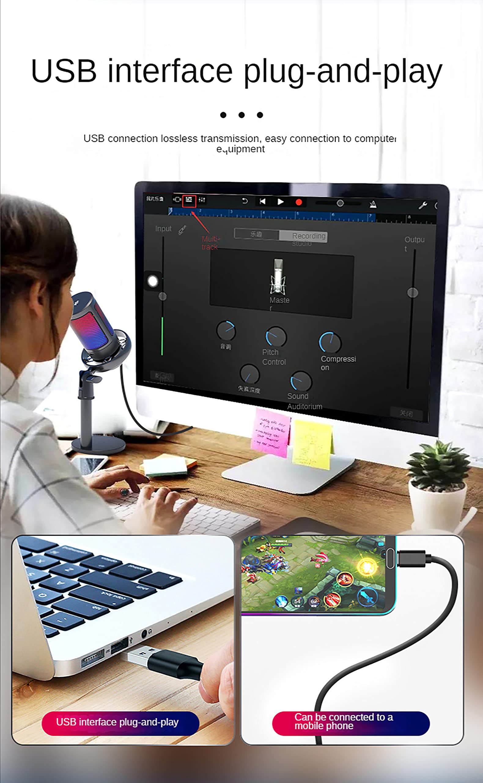 Microfono a Condensatore USB, Microfono a Disco Per Giochi E-sport RGB, Adatto Per La Registrazione Di Doppiaggio, Registrazione Di Trucchi Di Bellezza, Giochi Di E-sport
