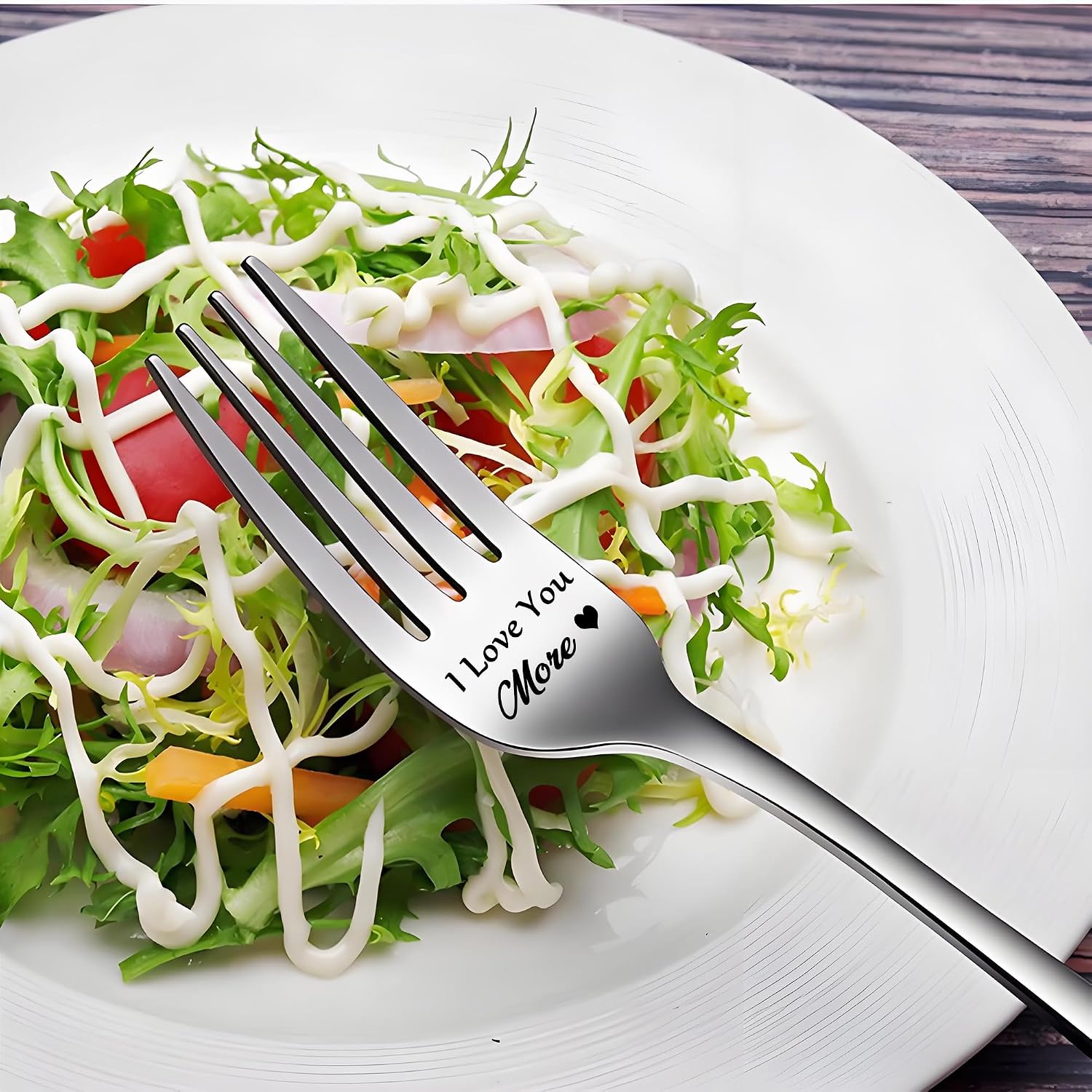 I Love You More Engraved Stainless Steel Dinner Fork With Gift Box, Funny Fork Gifts for Boyfriend Girlfriend Husband Wife Birthday AnniversaryValentines Christmas Gift