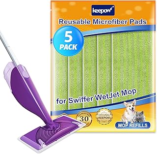 KEEPOW Reusable Wetjet Pads for Swiffer WetJet Spray Mop Kit, Washable Microfiber Wetjet Pads, Wet & Dry Mopping Cloths For Floor Mop, 5 Pack (Mop is Not Included)