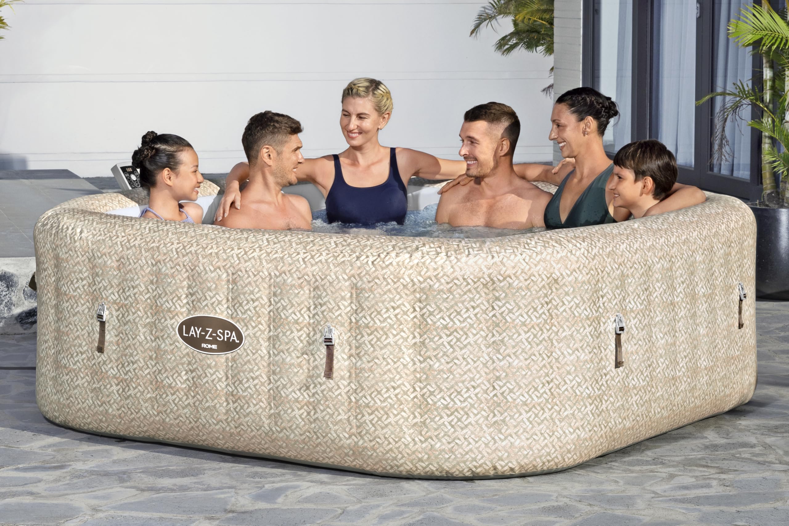 Bestway 79"x79"x28"/2.01mx2.01mx71cm Rome MaxHold EnergySense UltraFit Smart AirJet 7 Sable Marbre Carré