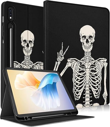 Funda para Samsung Galaxy Tab S8 PlusS7 PlusS7 FE de 12.4 pulgadas para mujer, diseño de calavera de esqueleto, para niñas, niños, divertida,