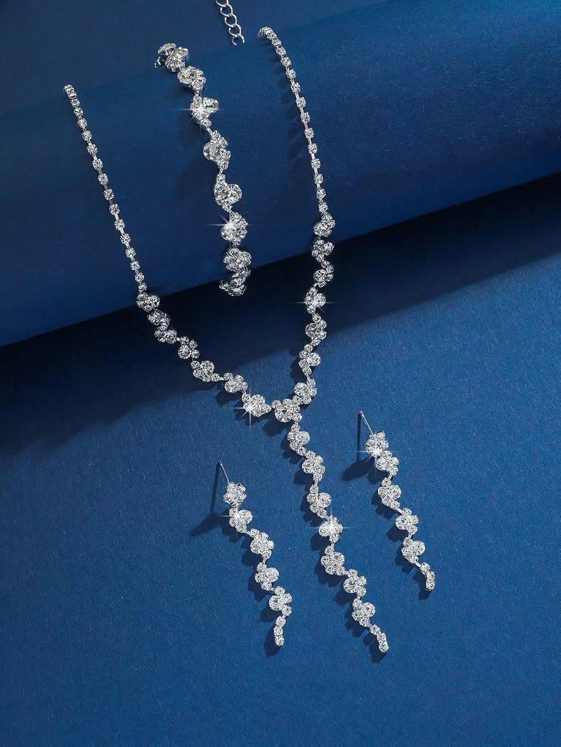 DATOA Exquisite Jewelry Set Bride Wedding Jewelry for Women Oval Teardrop Rhinestone Imitation Crystal Collar Necklace Pierced Dangle Earrings Set for Prom Party - Image 4