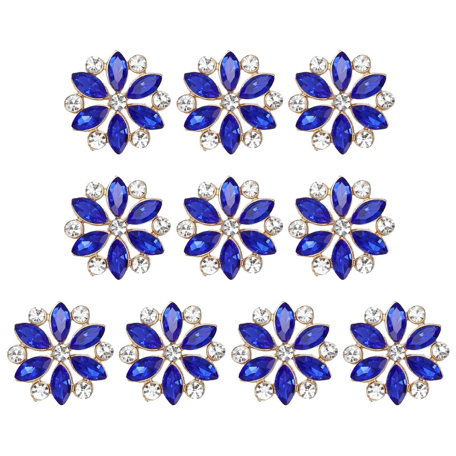 PATIKIL 10pcs Rhinestone Buttons for Clothing, 0.8"(20mm) Flower Crystal Buttons Diamond Flowers Embellishments Sew on Bulk for Crafts DIY Sewing Clothing Jewelry Making, Blue
