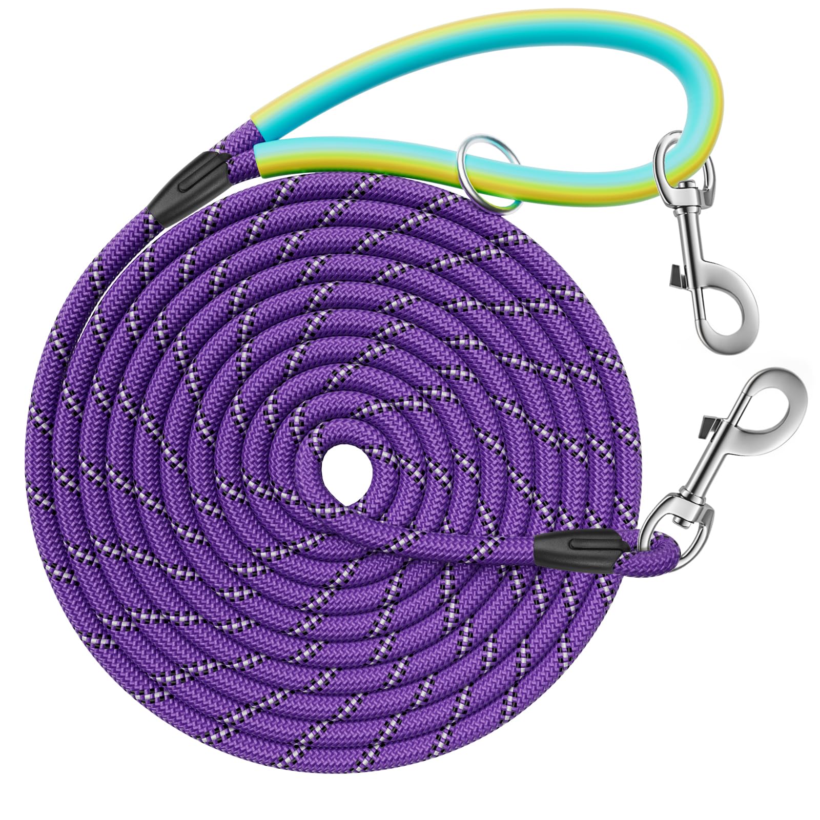 Aystkniet Reflective Training Leads for Dogs, 5M / 10M / 15M / 20M / 30M Long Line Dog Lead with Double Clip and Soft Rubber Handle, Strong Recall Training Leash for Small Medium and Large Dogs
