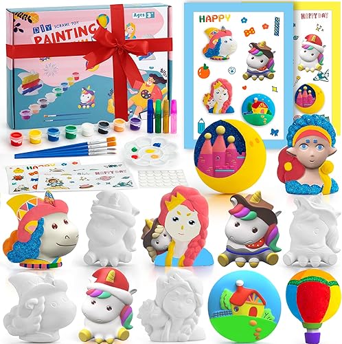 KODATEK Kit de pintura de unicornio de 62 piezas, artes y manualidades para niños, juguetes de unicornio para actividades creativas, 8 figuras de