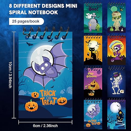 Miniatura 2 de Nezyo 24 piezas de mini bloc de notas en espiral de Halloween, cuadernos de recuerdos de fiesta, 8 diseños de arañas fantasmas, calabaza, cuaderno