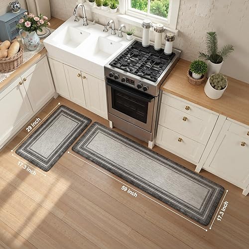 Miniatura 3 de KIMDOE - Alfombras y tapetes de cocina bohemios, 2 unidades, acolchados, antifatiga, antideslizantes, impermeables, ergonómicas, de espuma cómoda,