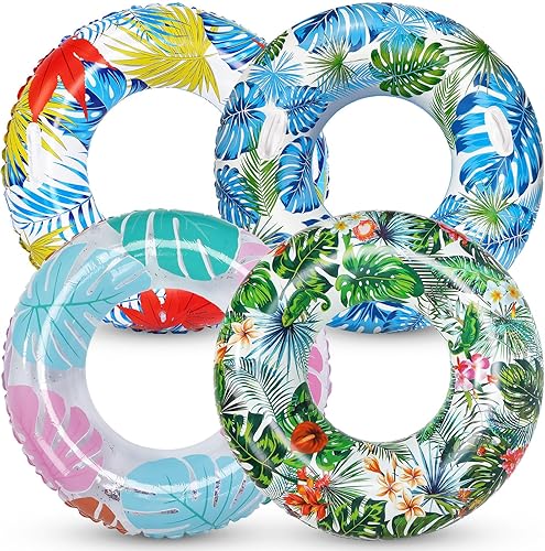 Libima 4 flotadores inflables de piscina, flotadores de piscina, anillos de piscina, tubos de piscina, dona, fruta, hawaiano, neumáticos interiores,