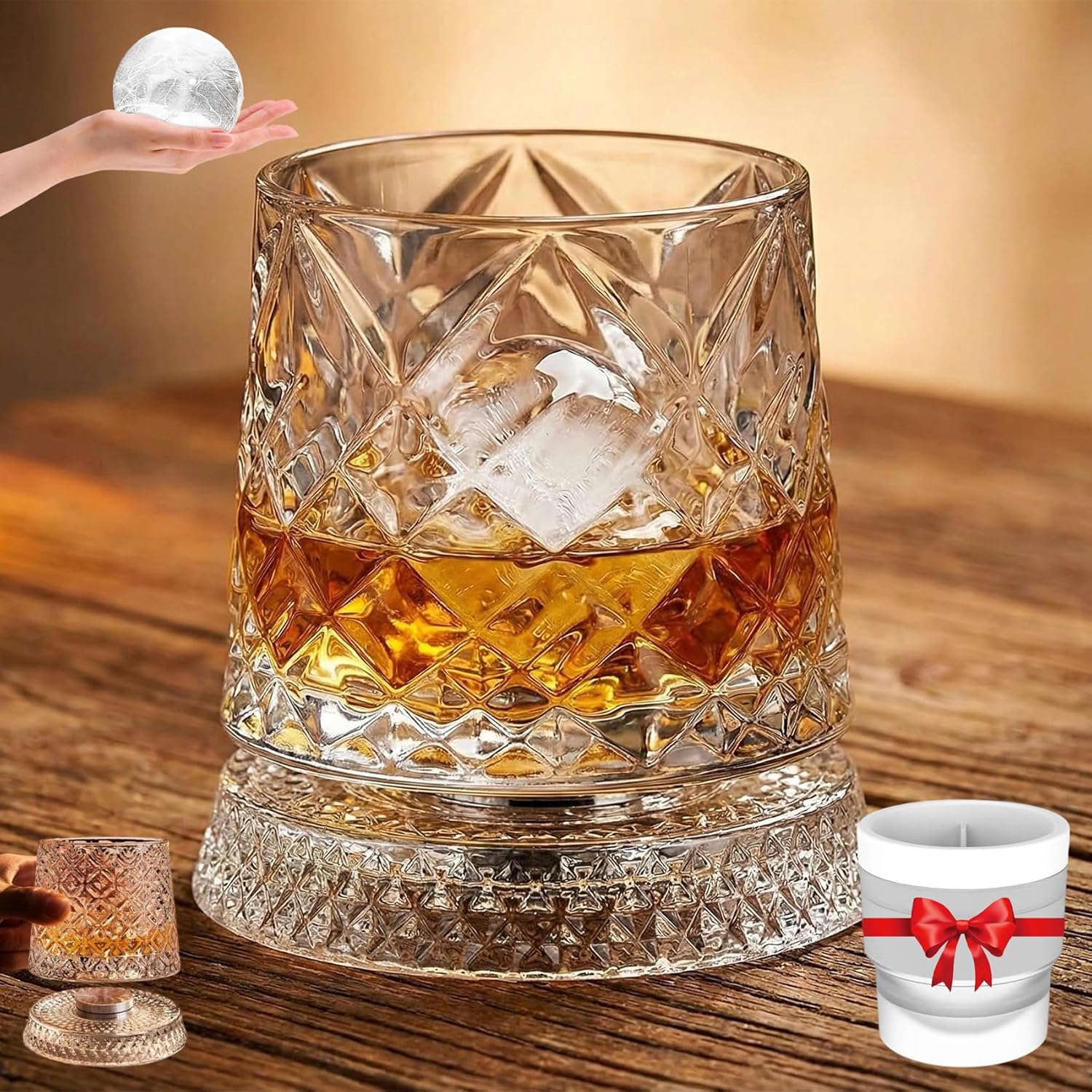Spinning Crystal Whiskey Glasses, Spinning Glass Whiskey, Enhanced Aroma Experience, Elegant Carving Texture, Luxury 360 Spinning Crystal Whiskey Glass For Rum,Cocktail,Brandy,Coffee,Milk (5pcs-ABCDE)