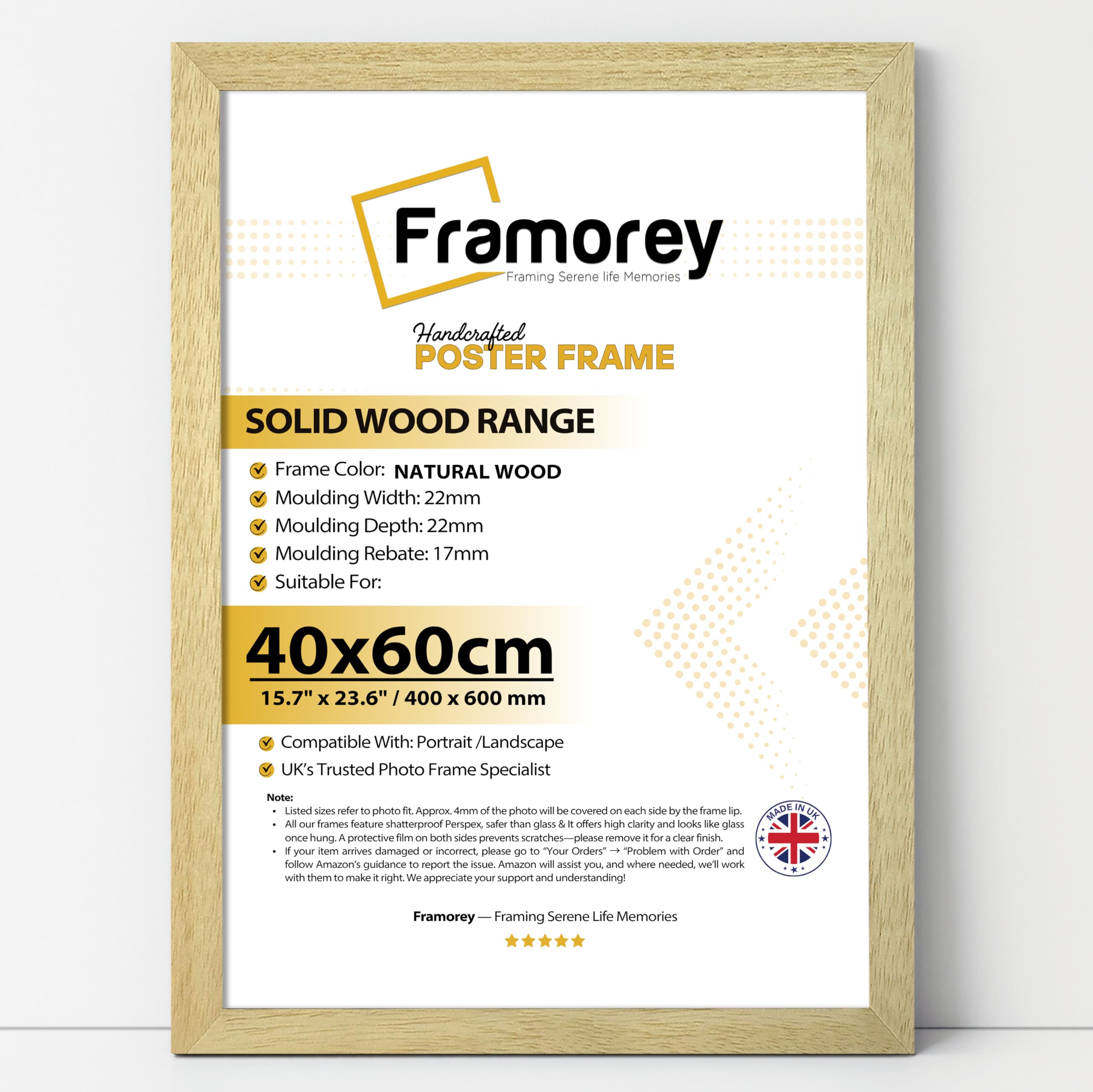 Framorey Framing Serene Life Memories Natural Wood Framorey 60X40cm Natural Solid Wood Frame – 24X16 Inch Frame, Perfect For Photos, Posters, Certificates, 40X60cm Home Wall Decor & Gifts, Soild Wood Wall Art Poster Frames
