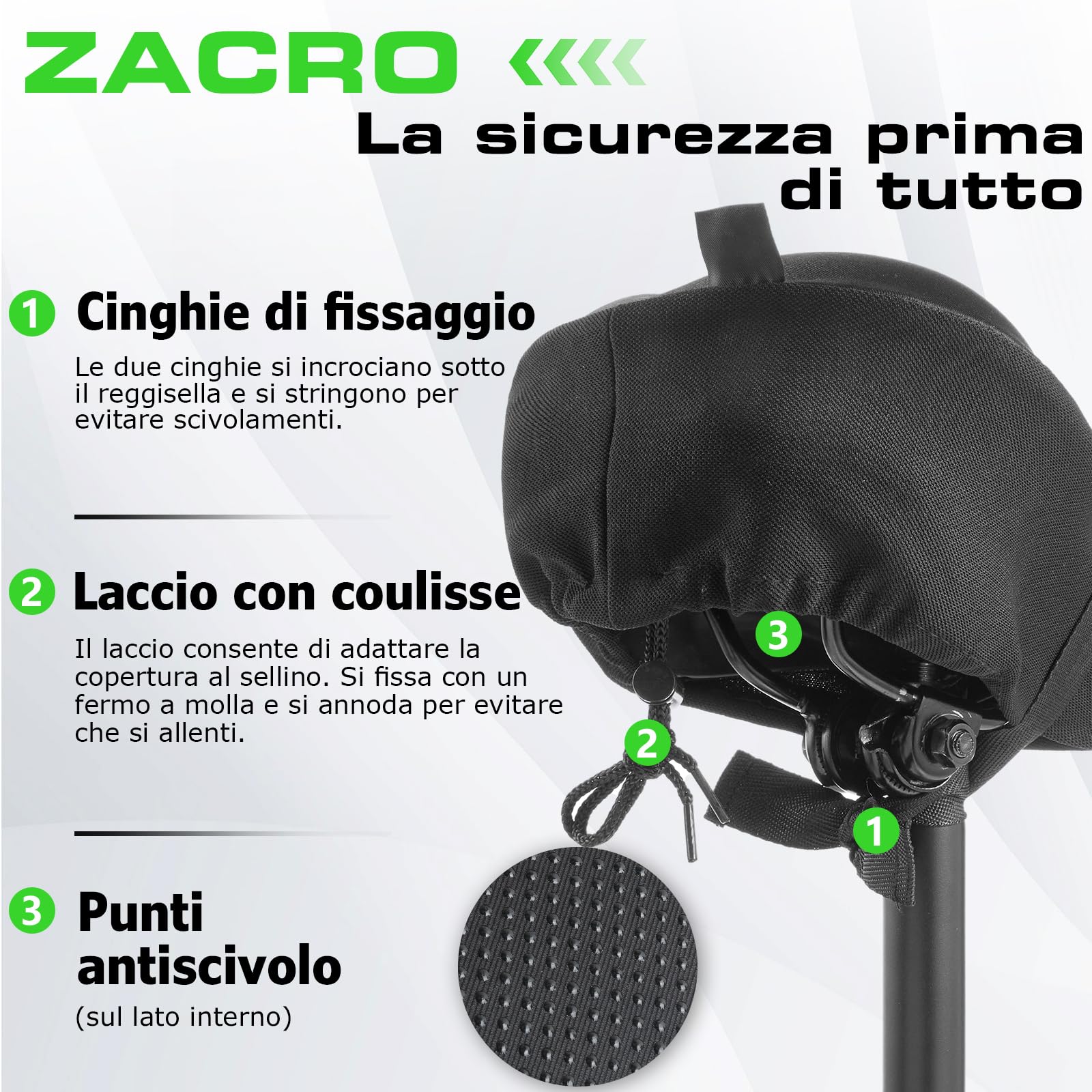Zacro Coprisella Bici Gel Extra Morbido-Copri Sella Bici Imbottito Antiscivolo，Coprisella Cyclette Compatibile Peloton，Unisex per Interni/Esterni，MTB E-Bike Spinning，Impermeabile con Design Ergonomico