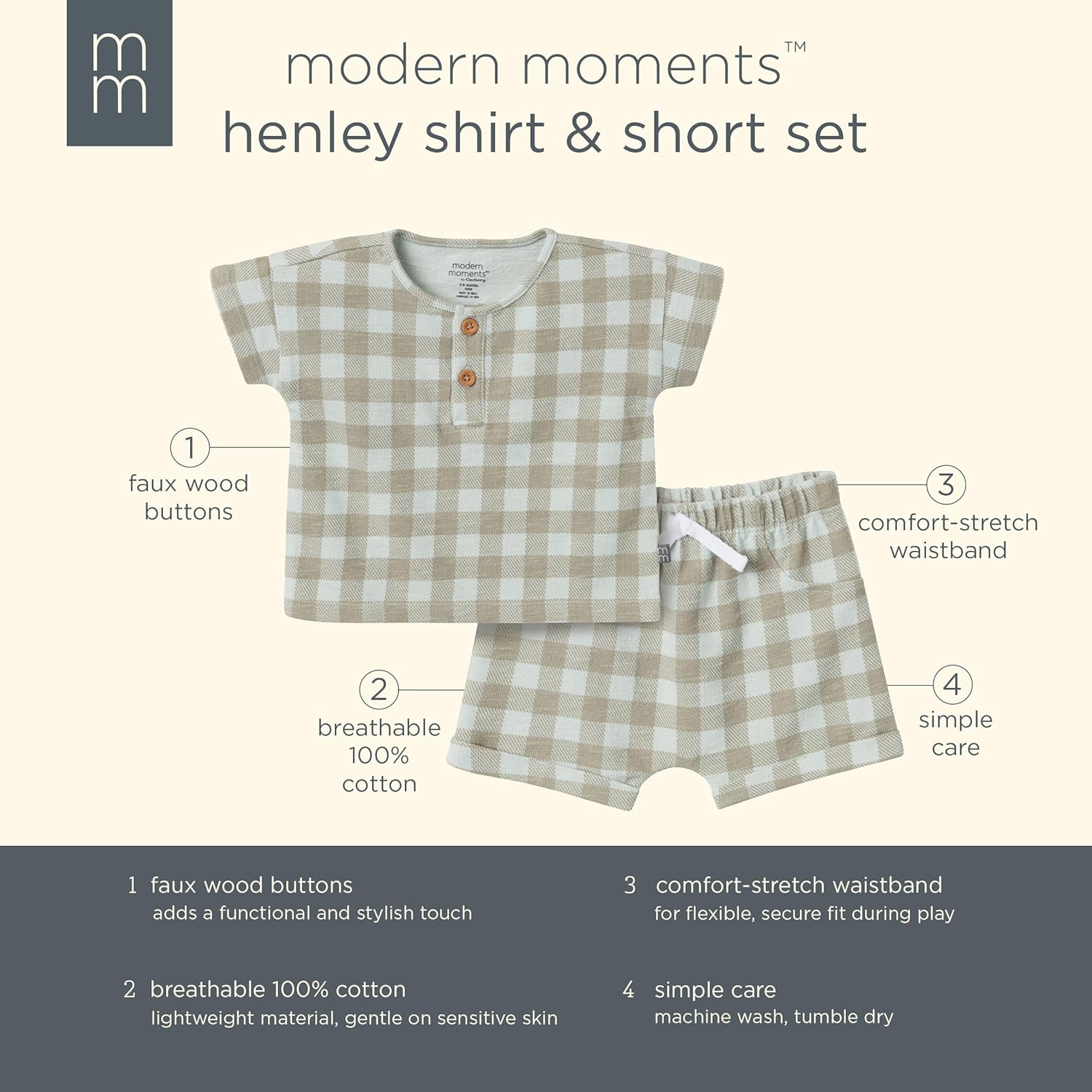 Modern Moments by Gerber baby-boys 2-piece Short-sleeve Henley Shirt and Short Set - Image 6