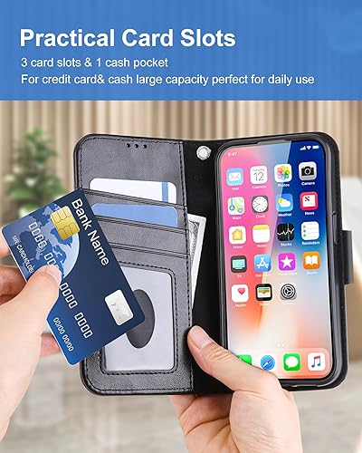 Miniatura 3 de Funda tipo cartera para iPhone 15 con tarjetero y función atril RFID, piel sintética, a prueba de golpes, duradero, tarjetero para teléfono iPhone
