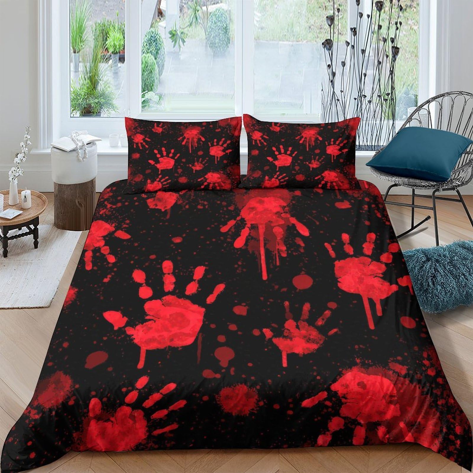 Ctjqhvkz Style-5 3D Printed Blood Handprint Fitted Sheet Microfiber Black Red Splatter Mattress Cover Non Slip For Bedroom Decor Single（135X200cm）