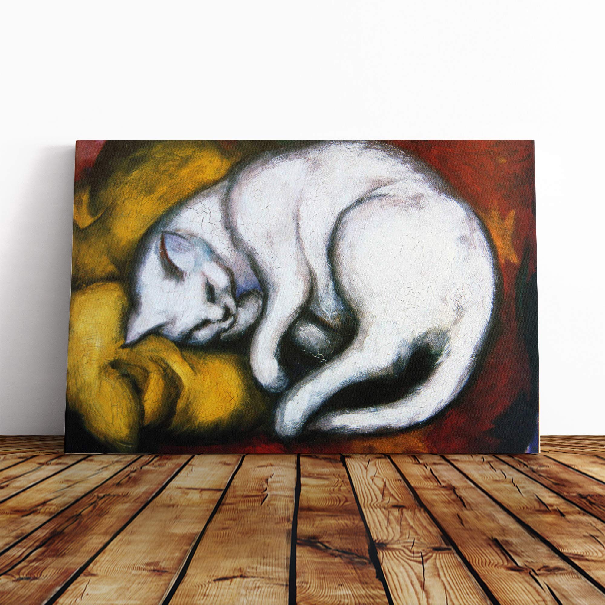 Franz Marc Sleeping Cat Canvas Print | Gallery Wrapped 30mm Frame Wall Art | 24x16 inches | Ready to Hang | Modern Animals Picture | Living Room Bedroom Lounge Office
