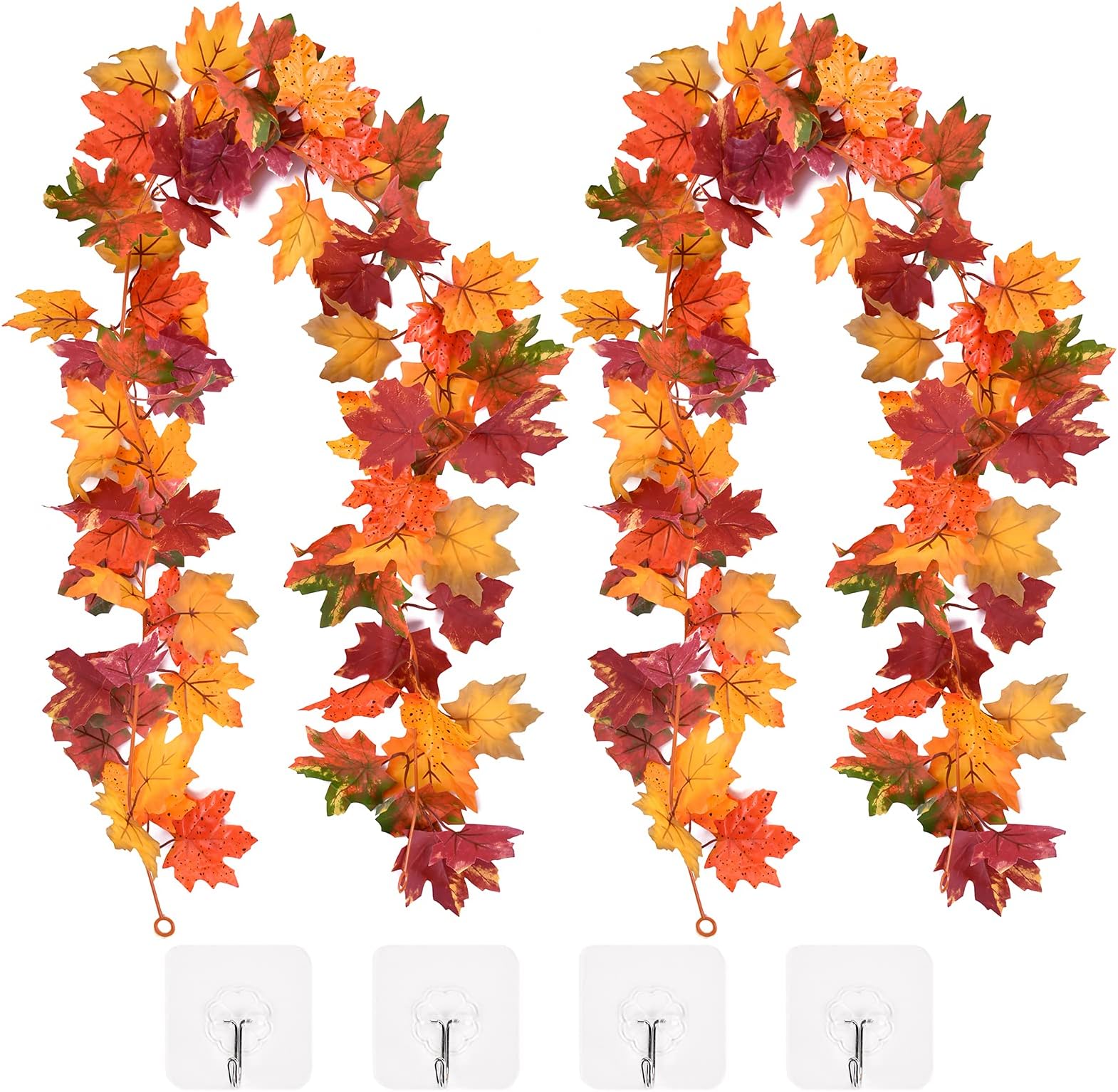 2 Pack Fall Decor Fall Maple Leaf Garland 5.8Ft/Piece Autumn Hanging Vine Artificial Foliage Garland Fall Decorations for Home Wedding Thanksgiving Party-Mixed Color