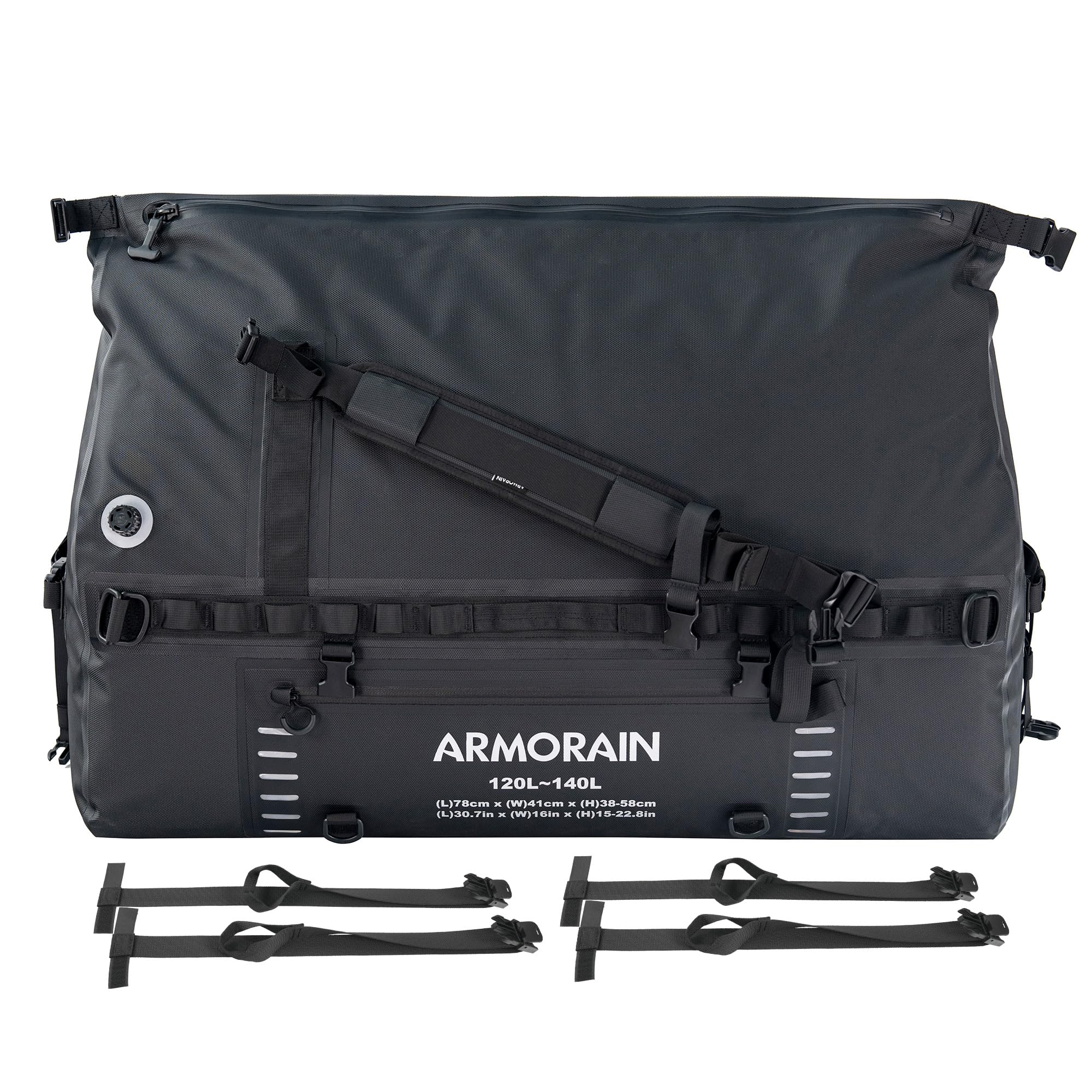 ARMORAIN 120-140L 大容量 気密 防水 旅行用ドライバッグ 丈夫な空気注入式ショルダーストラップとハンドル付き ダイビング用品 オートバイ ボート カヤック キャンプに最適