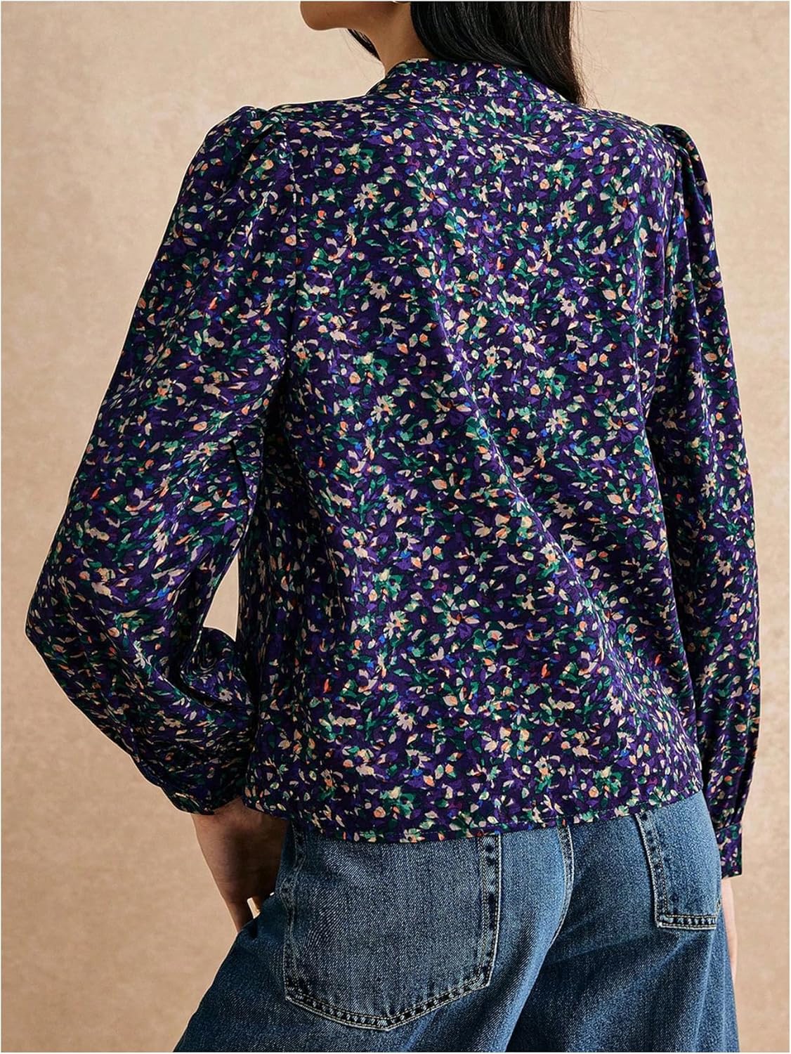 SHENHE Women's Floral Blouse V Neck Tops Casual Long Sleeve Shirts Button Down Shirt Purple Medium - Image 5